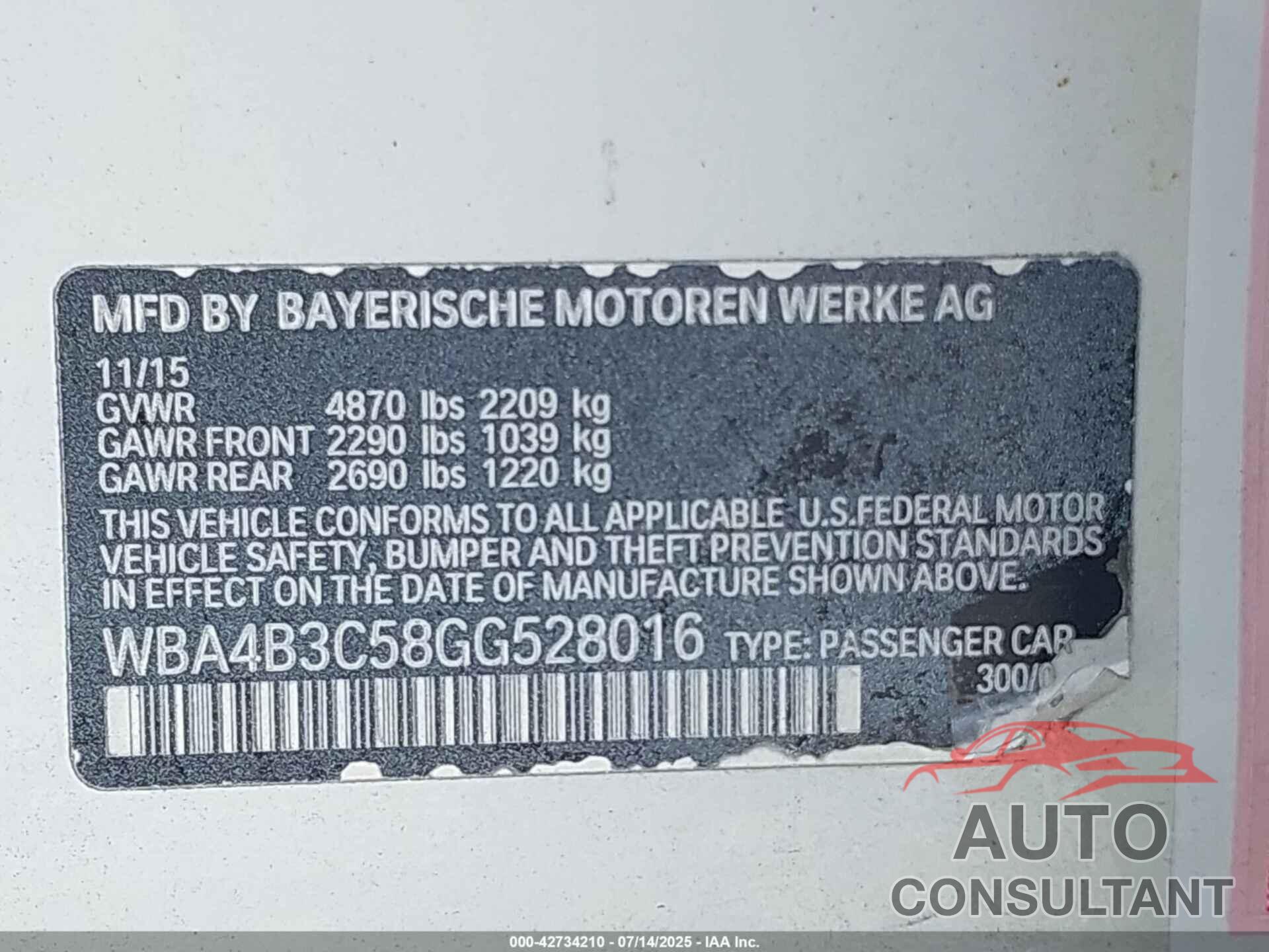 BMW 435I GRAN COUPE 2016 - WBA4B3C58GG528016