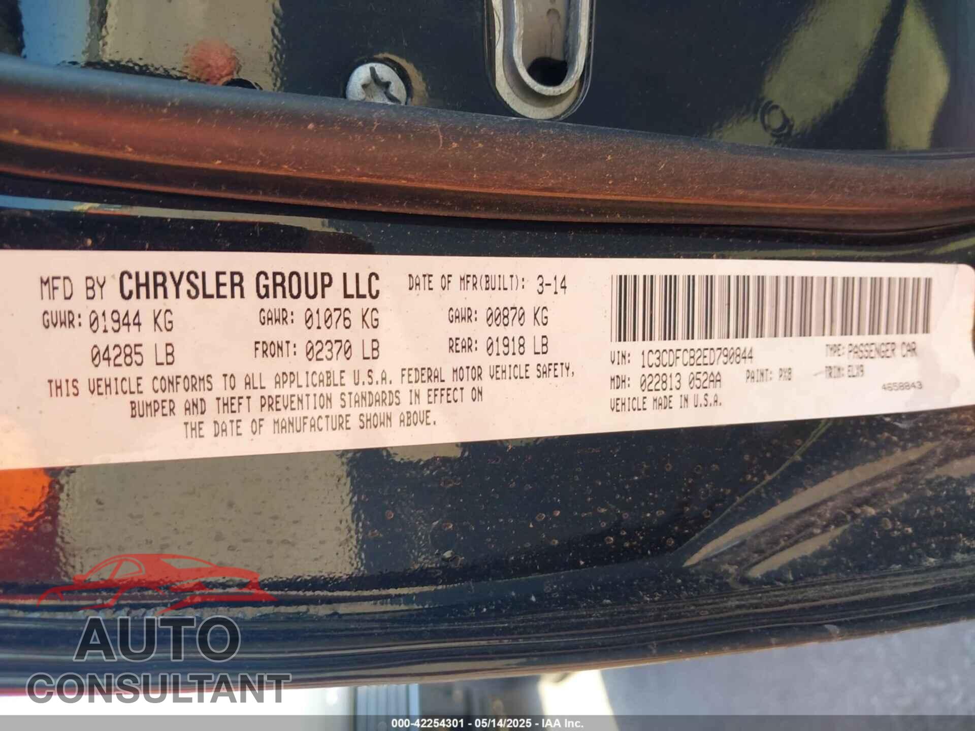 DODGE DART 2014 - 1C3CDFCB2ED790844