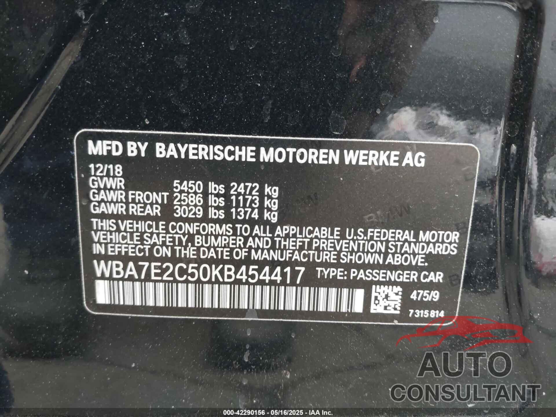 BMW 740I 2019 - WBA7E2C50KB454417