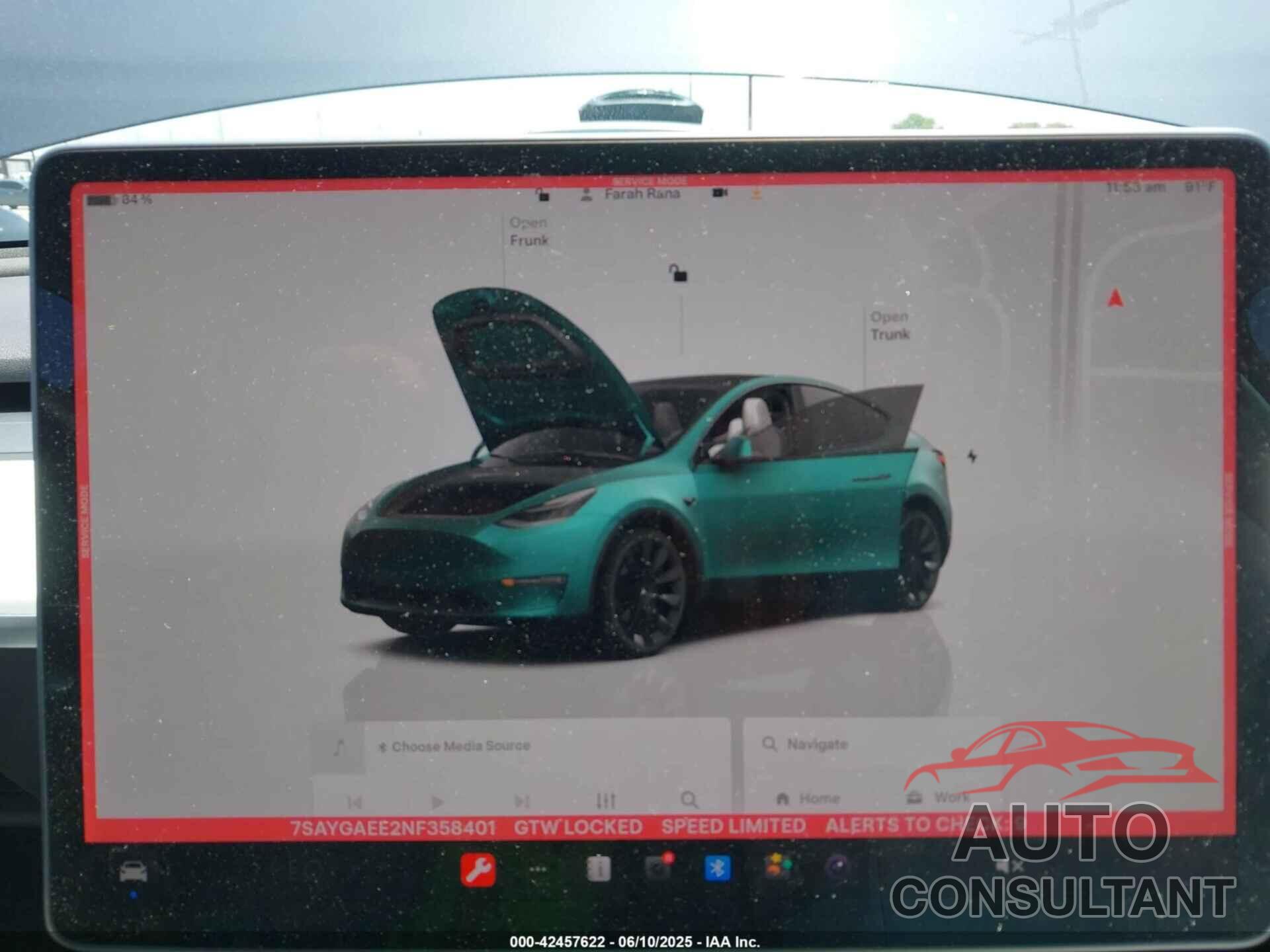 TESLA MODEL Y 2022 - 7SAYGAEE2NF358401