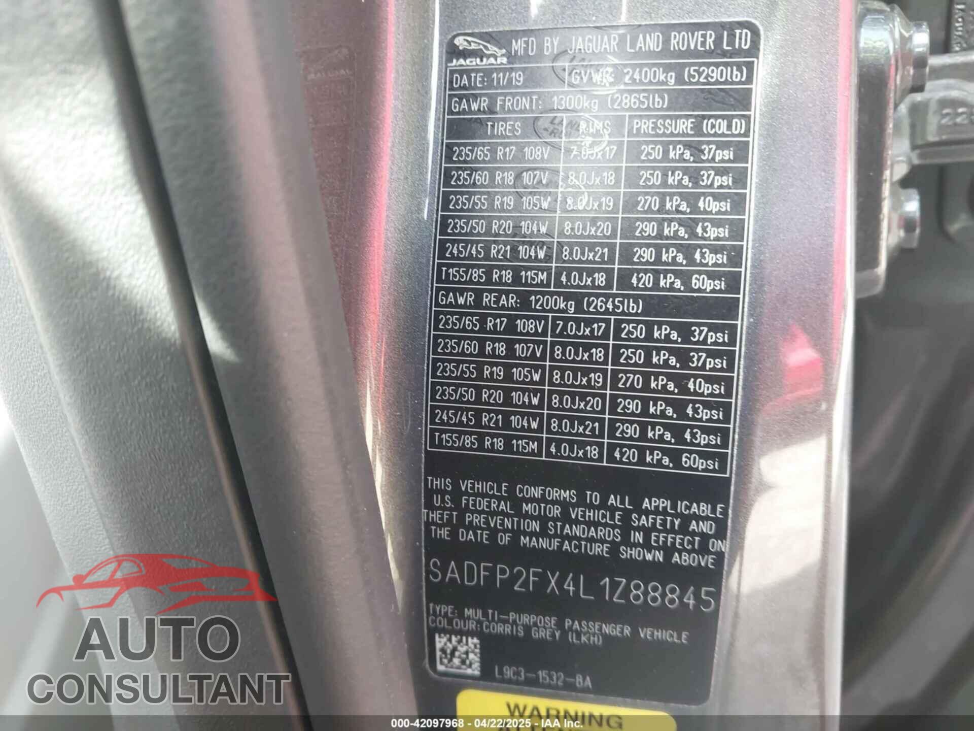 JAGUAR E-PACE 2020 - SADFP2FX4L1Z88845