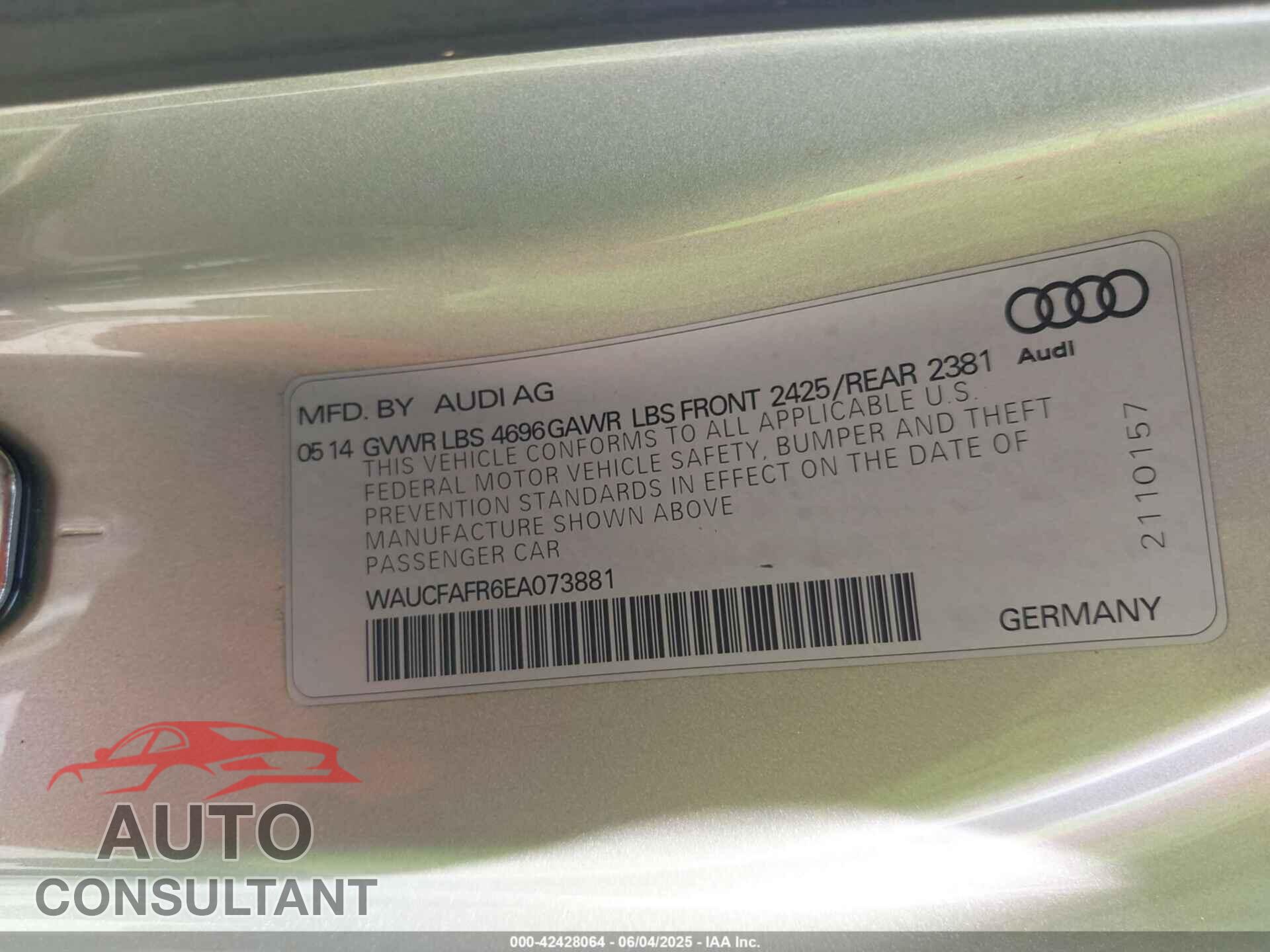 AUDI A5 2014 - WAUCFAFR6EA073881