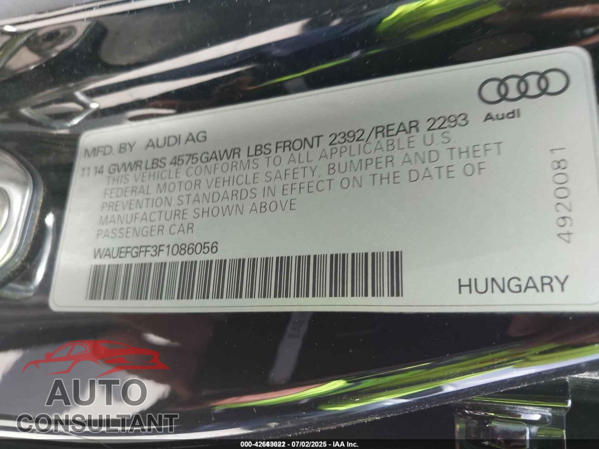 AUDI A3 2015 - WAUEFGFF3F1086056
