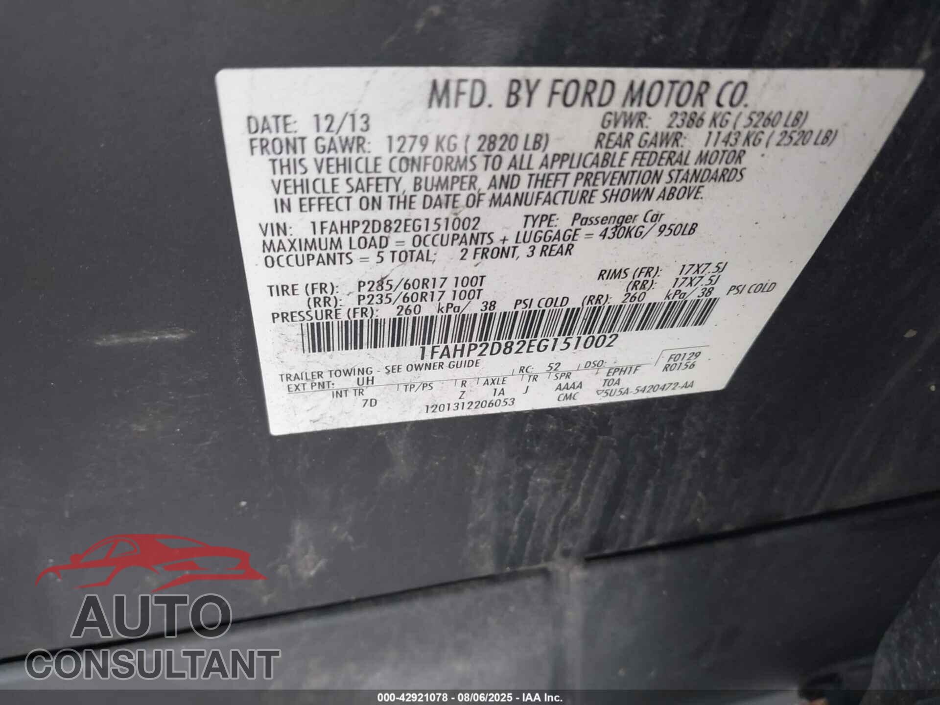 FORD TAURUS 2014 - 1FAHP2D82EG151002
