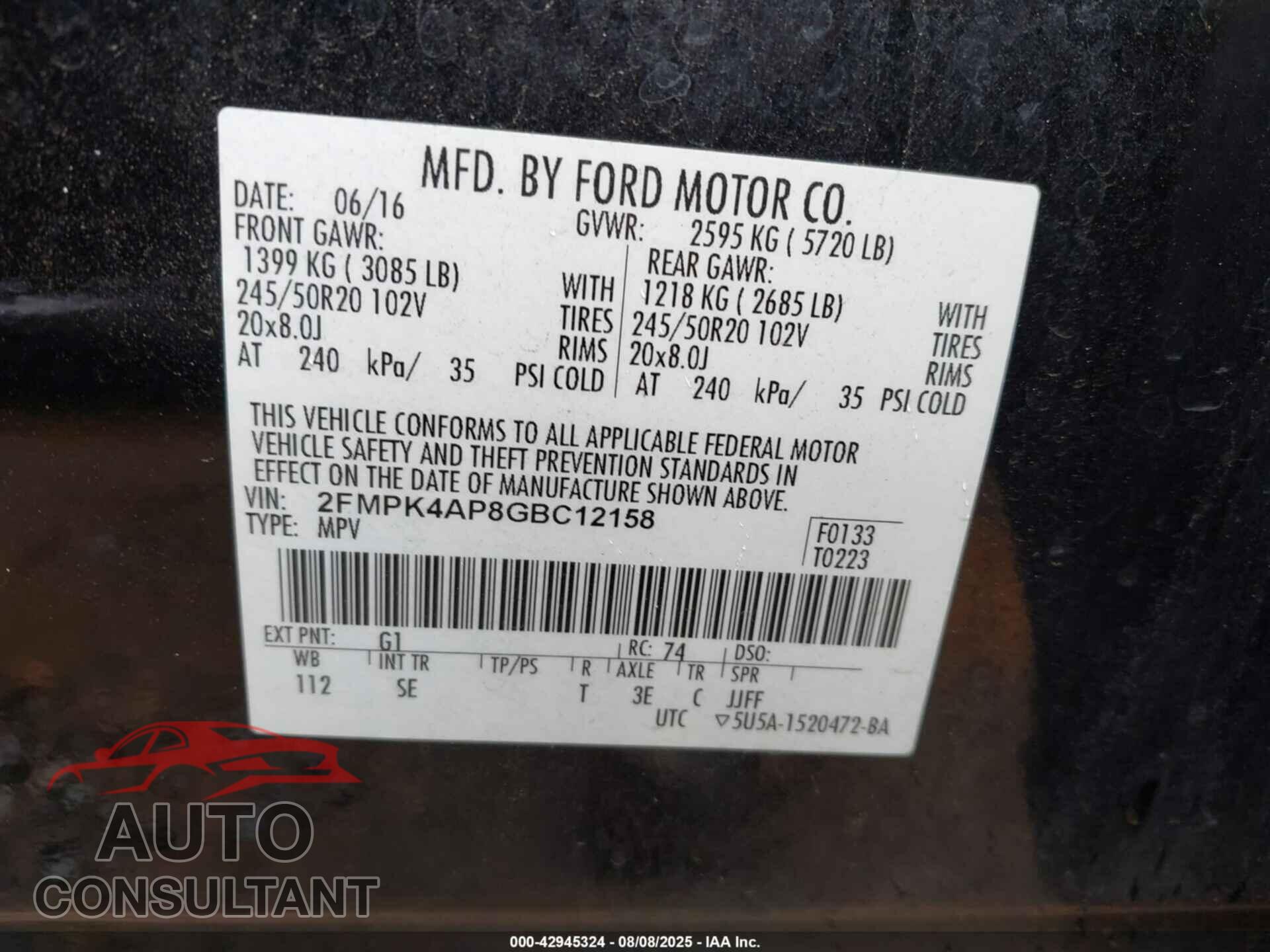 FORD EDGE 2016 - 2FMPK4AP8GBC12158