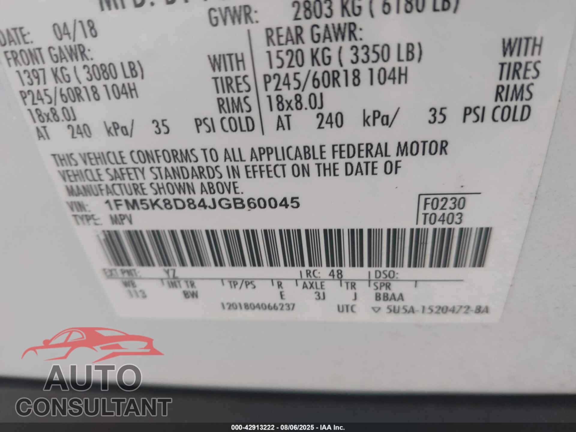FORD EXPLORER 2018 - 1FM5K8D84JGB60045