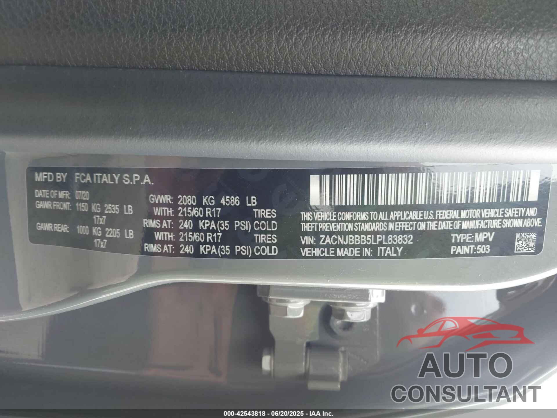 JEEP RENEGADE 2020 - ZACNJBBB5LPL83832