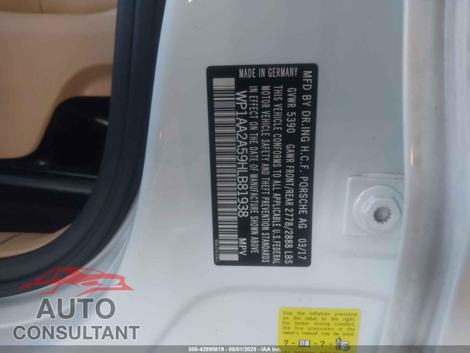 PORSCHE MACAN 2017 - WP1AA2A59HLB81938