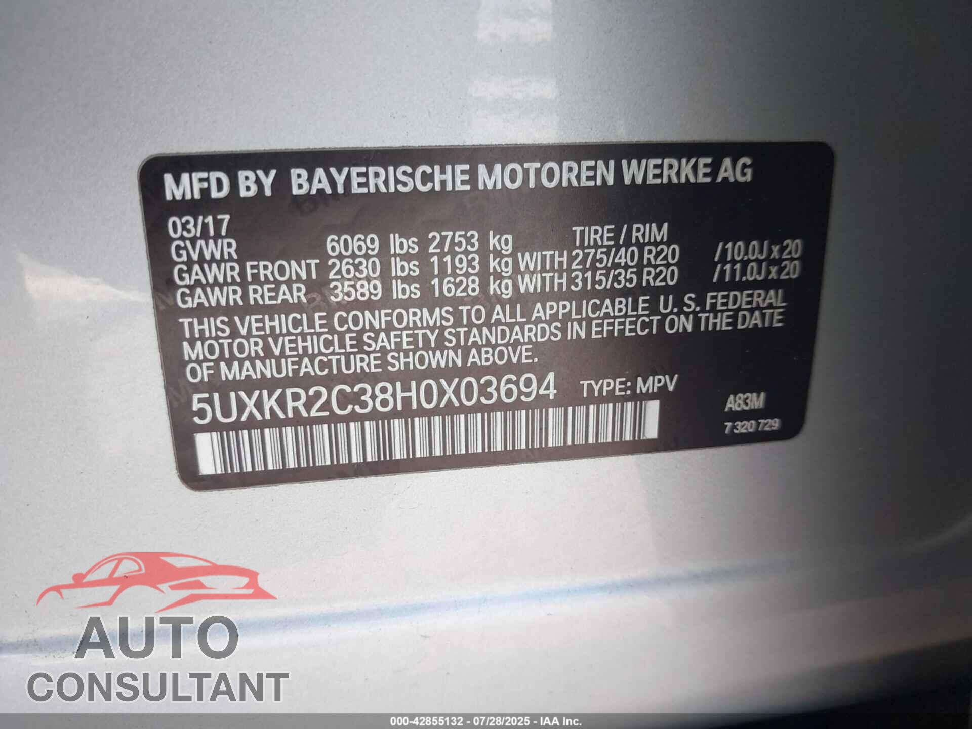 BMW X5 2017 - 5UXKR2C38H0X03694