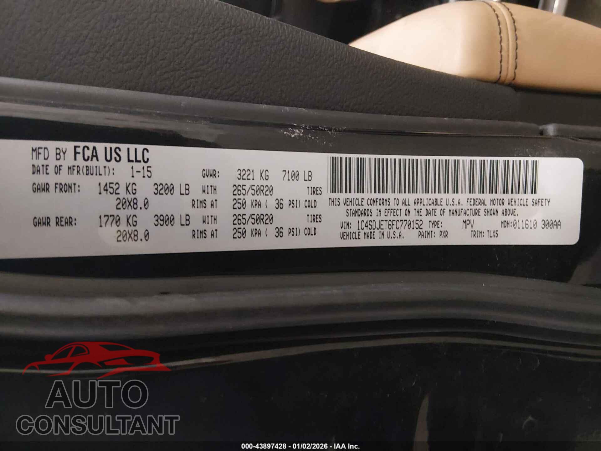 DODGE DURANGO 2015 - 1C4SDJET6FC770152