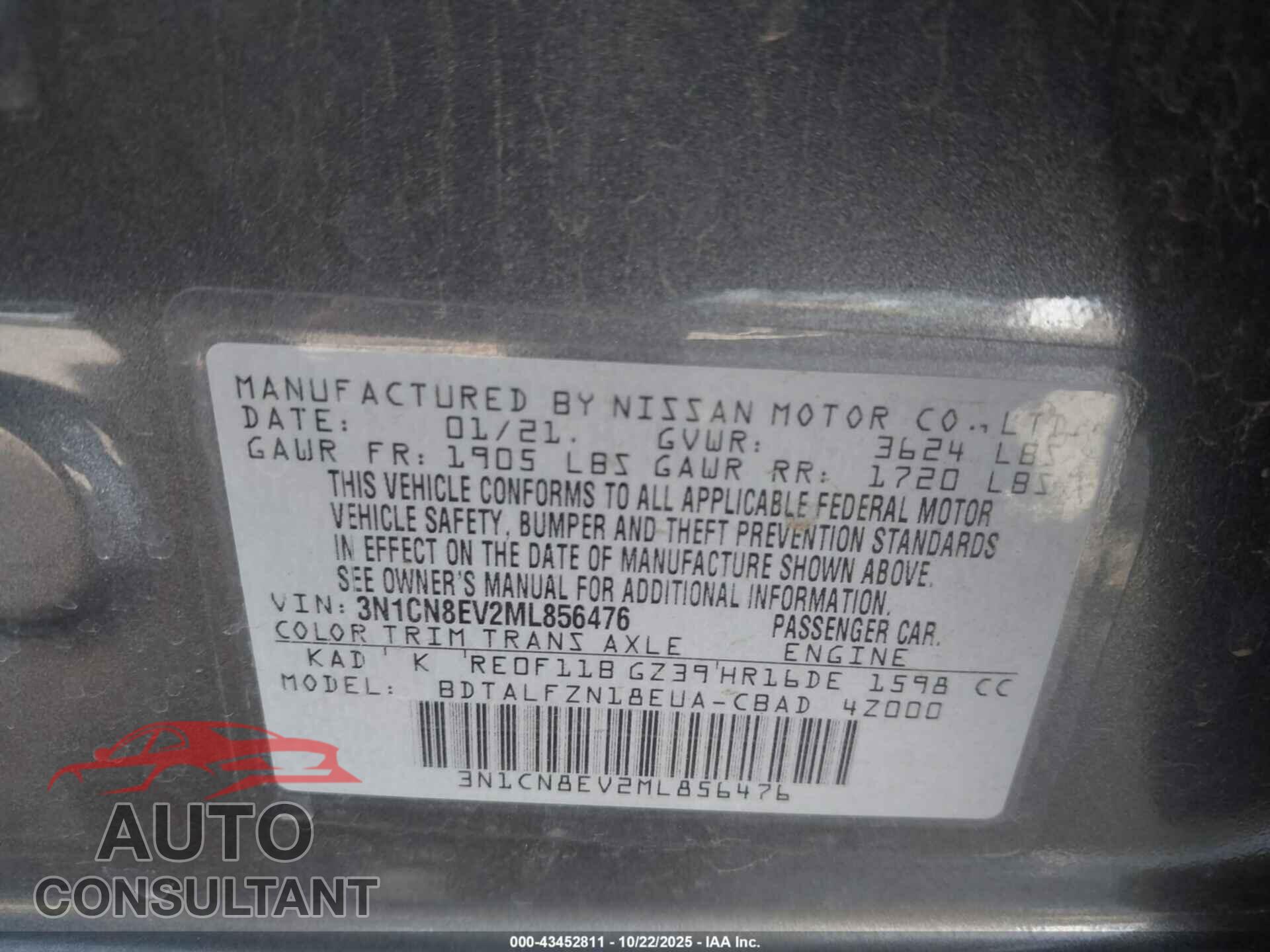 NISSAN VERSA 2021 - 3N1CN8EV2ML856476