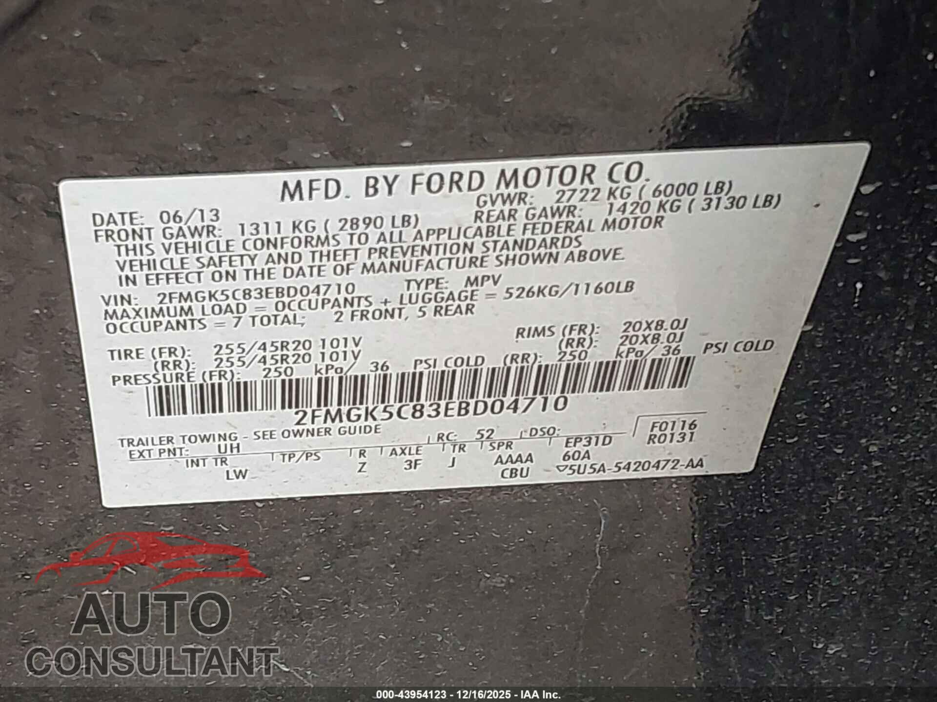 FORD FLEX 2014 - 2FMGK5C83EBD04710