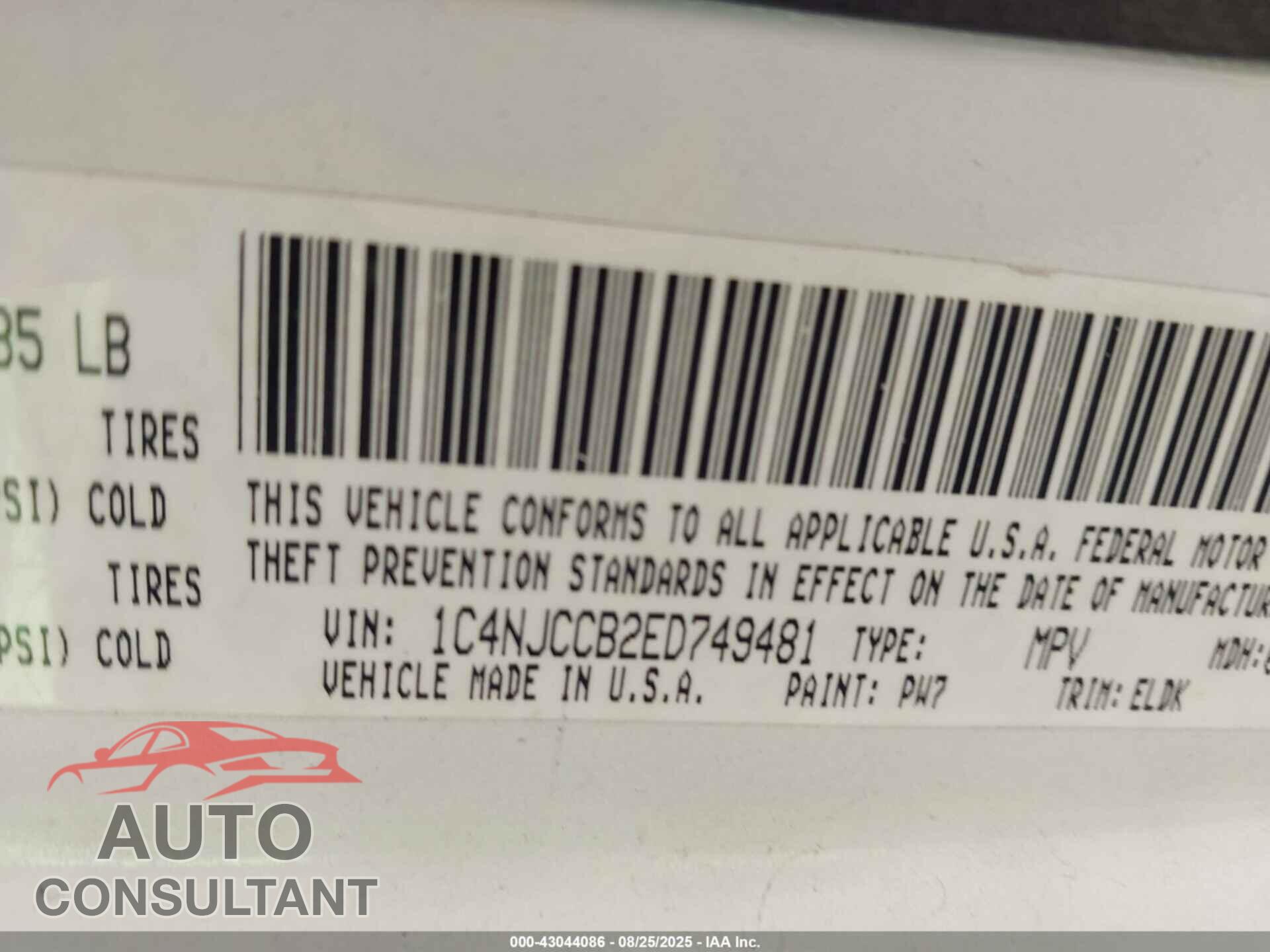 JEEP COMPASS 2014 - 1C4NJCCB2ED749481