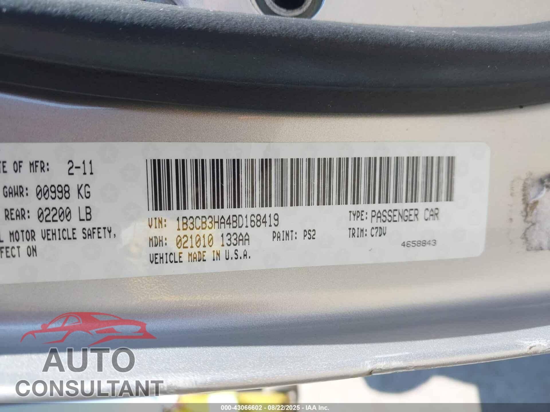 DODGE CALIBER 2011 - 1B3CB3HA4BD168419