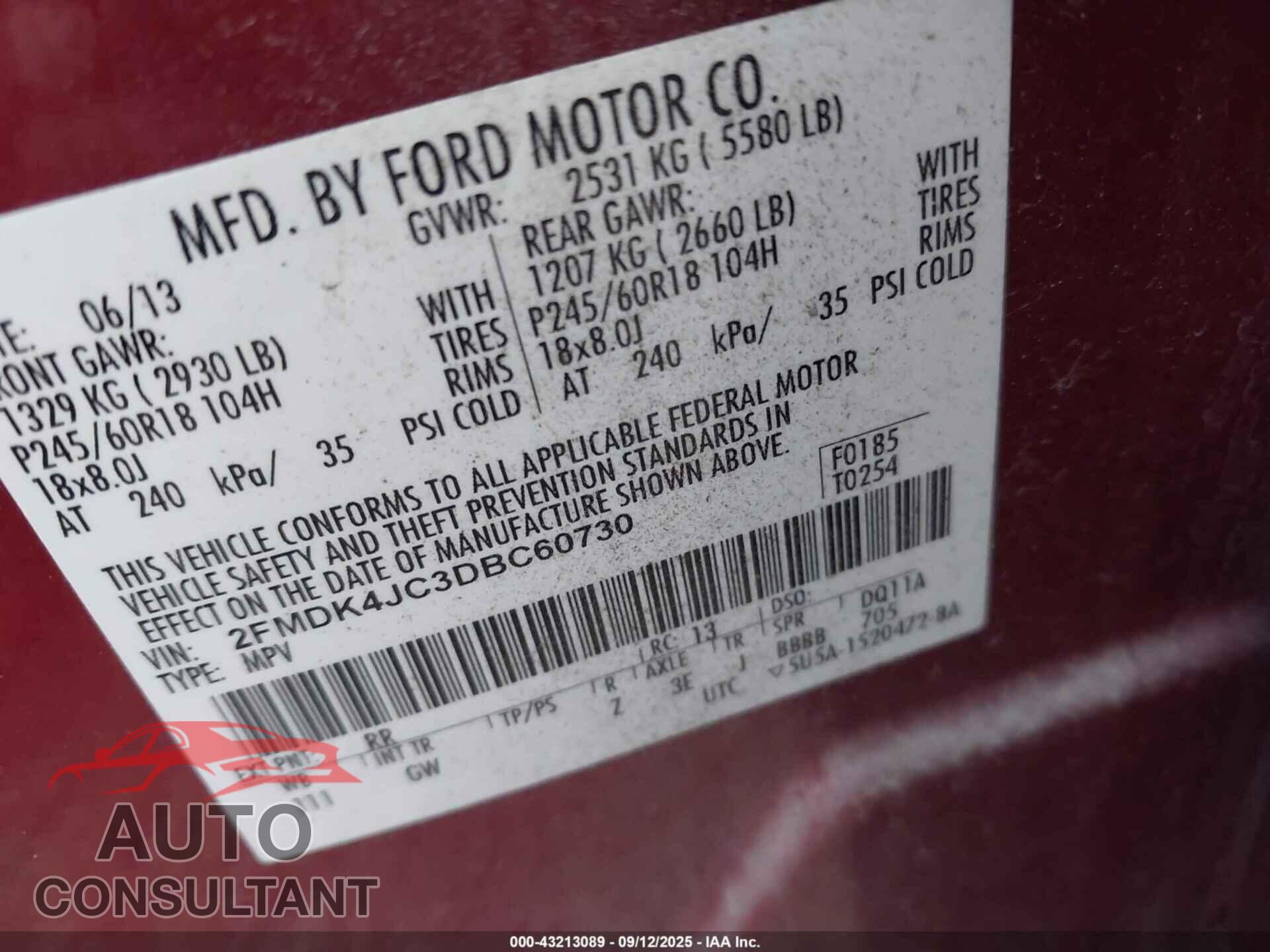 FORD EDGE 2013 - 2FMDK4JC3DBC60730