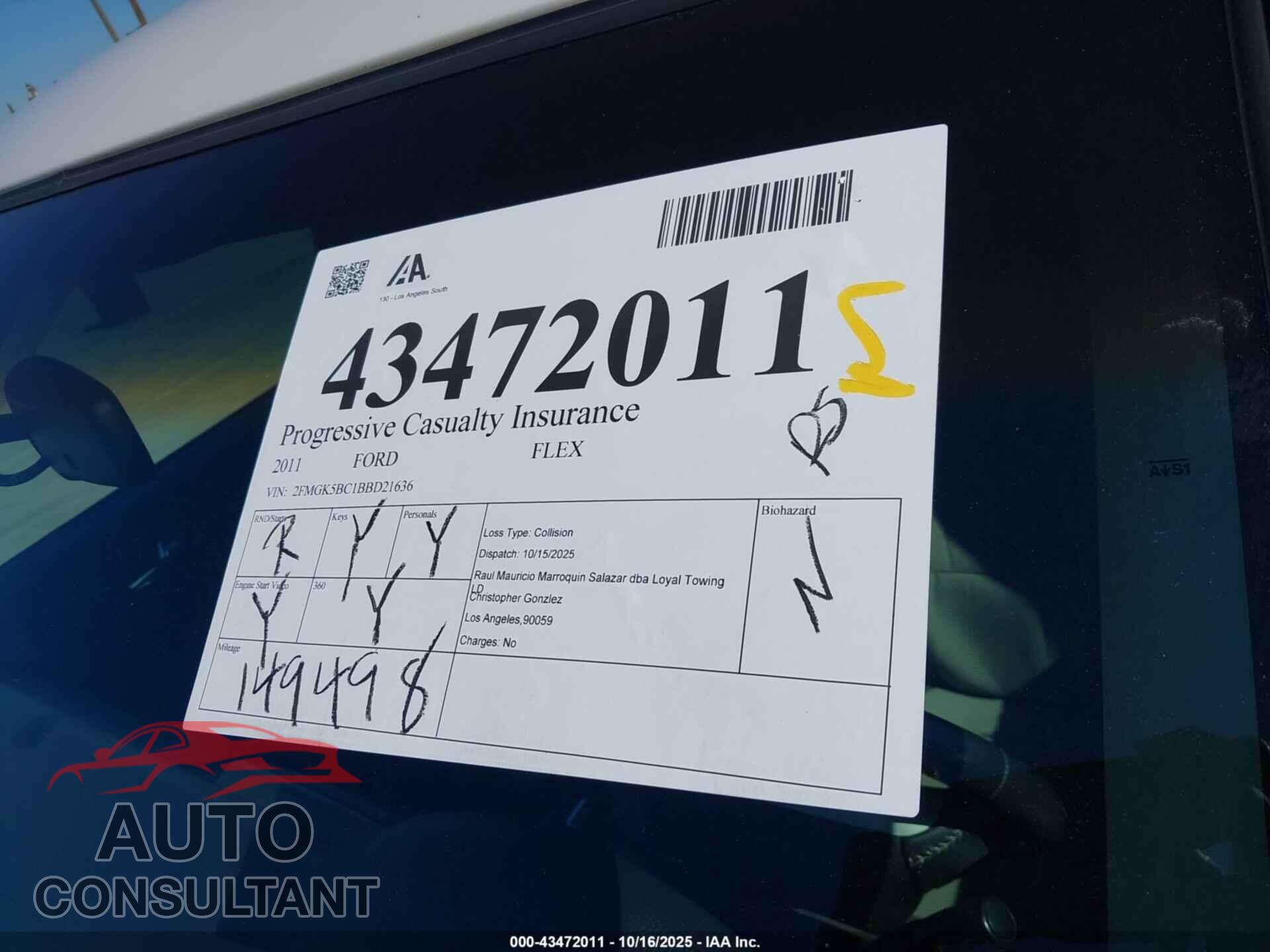 FORD FLEX 2011 - 2FMGK5BC1BBD21636