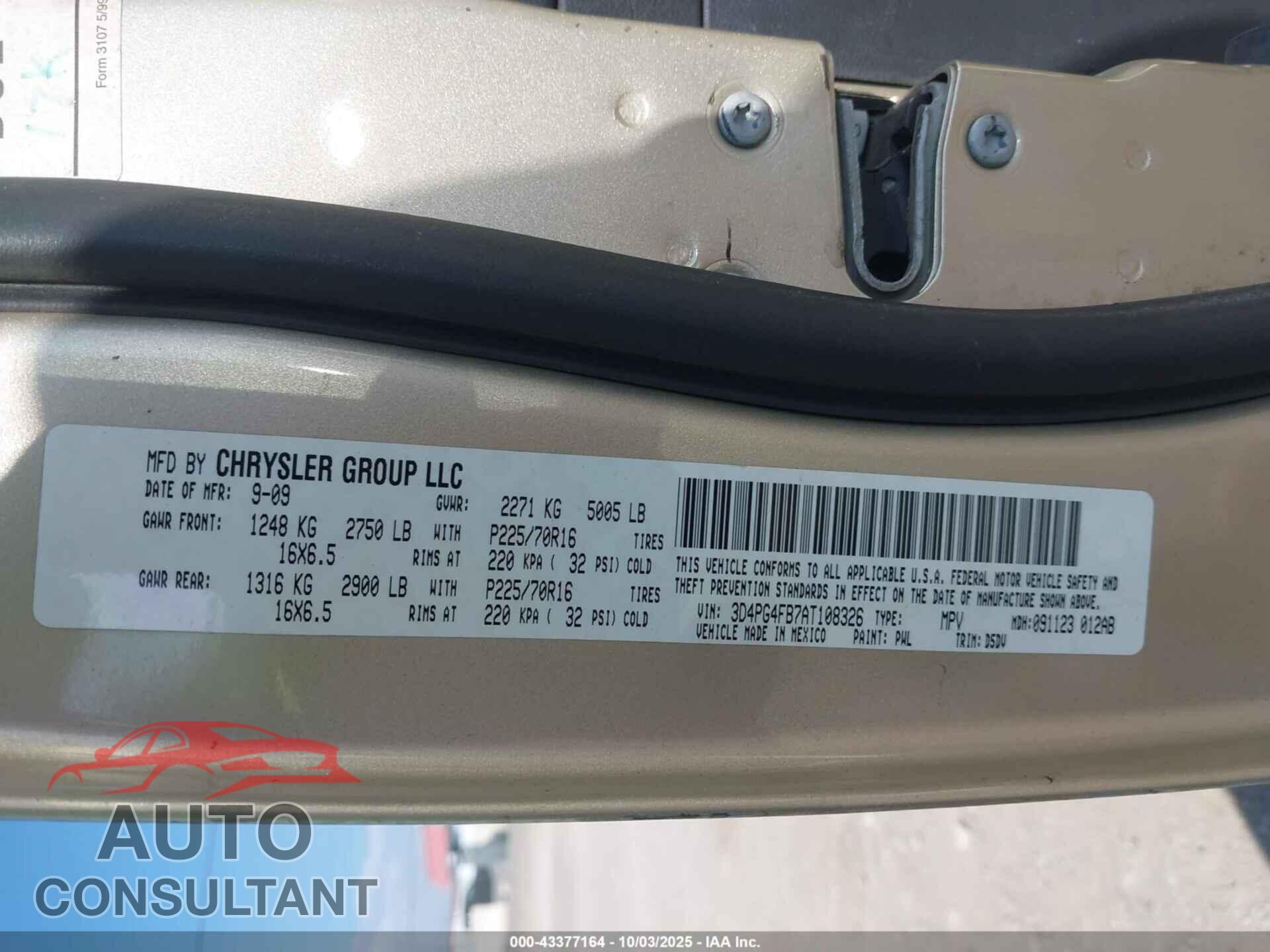 DODGE JOURNEY 2010 - 3D4PG4FB7AT108326