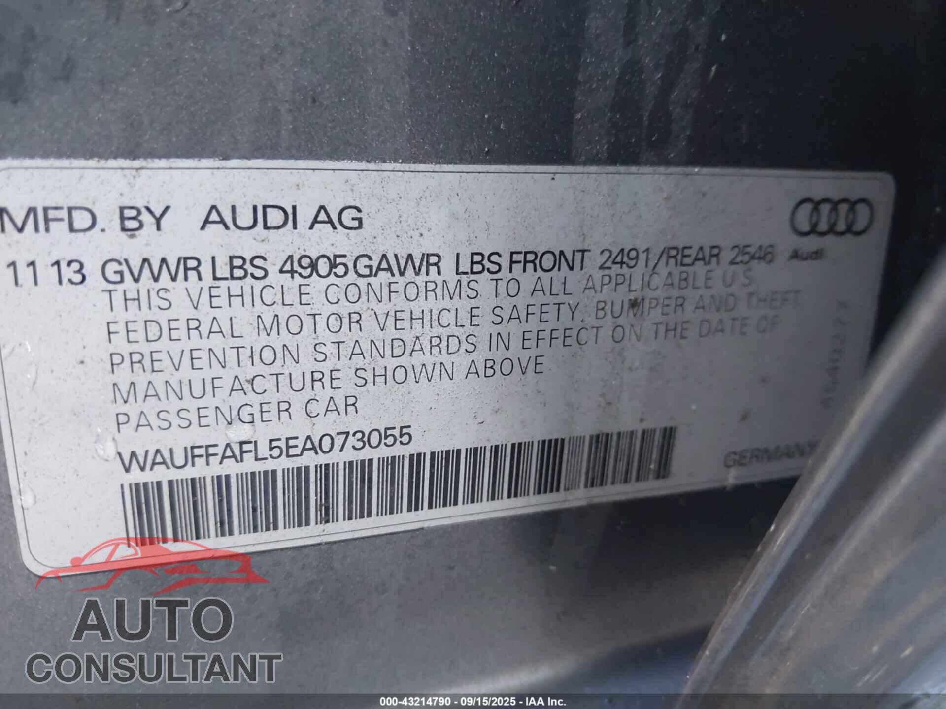 AUDI A4 2014 - WAUFFAFL5EA073055