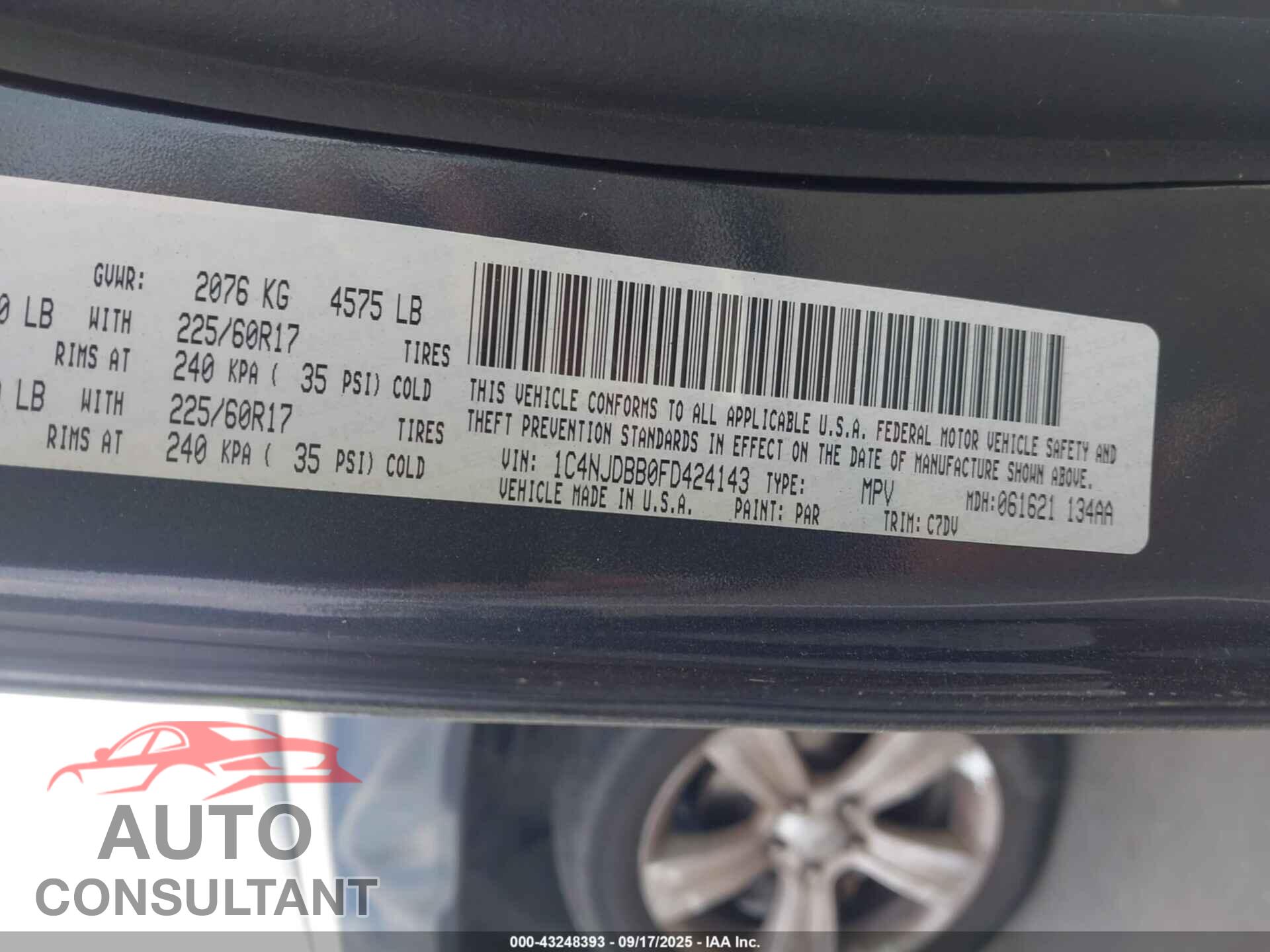 JEEP COMPASS 2015 - 1C4NJDBB0FD424143