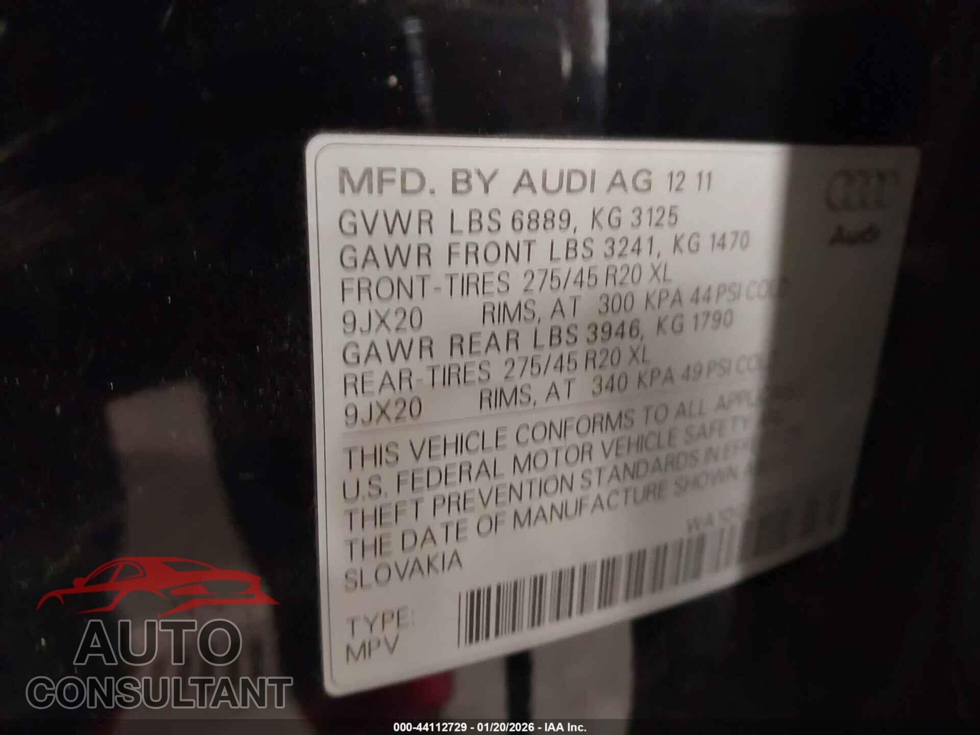 AUDI Q7 2012 - WA1DGAFE6CD006303