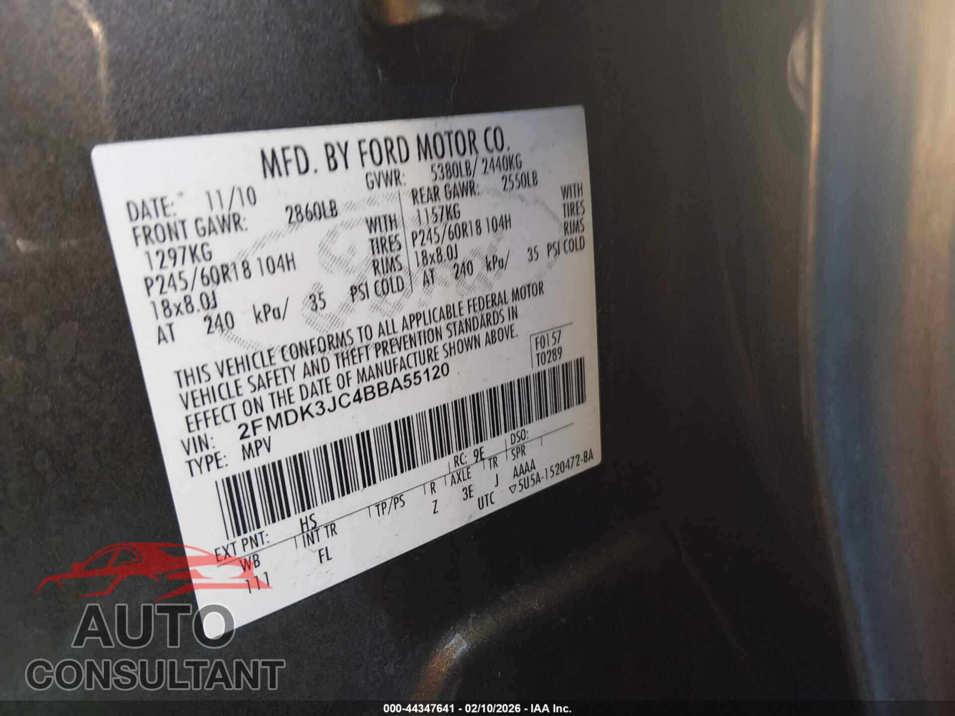 FORD EDGE 2011 - 2FMDK3JC4BBA55120