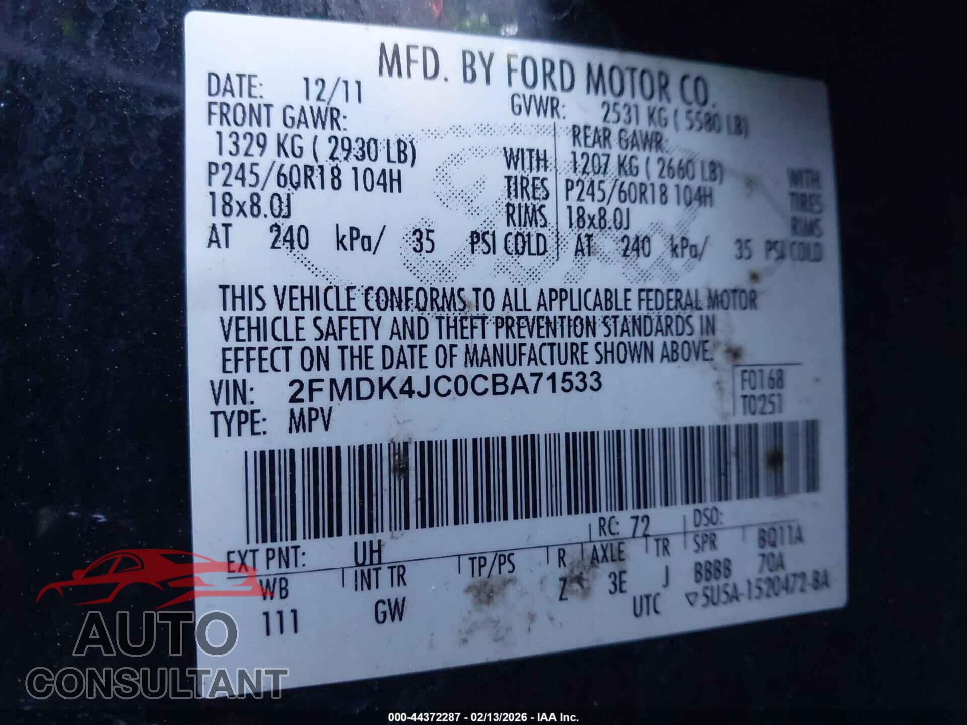 FORD EDGE 2012 - 2FMDK4JC0CBA71533