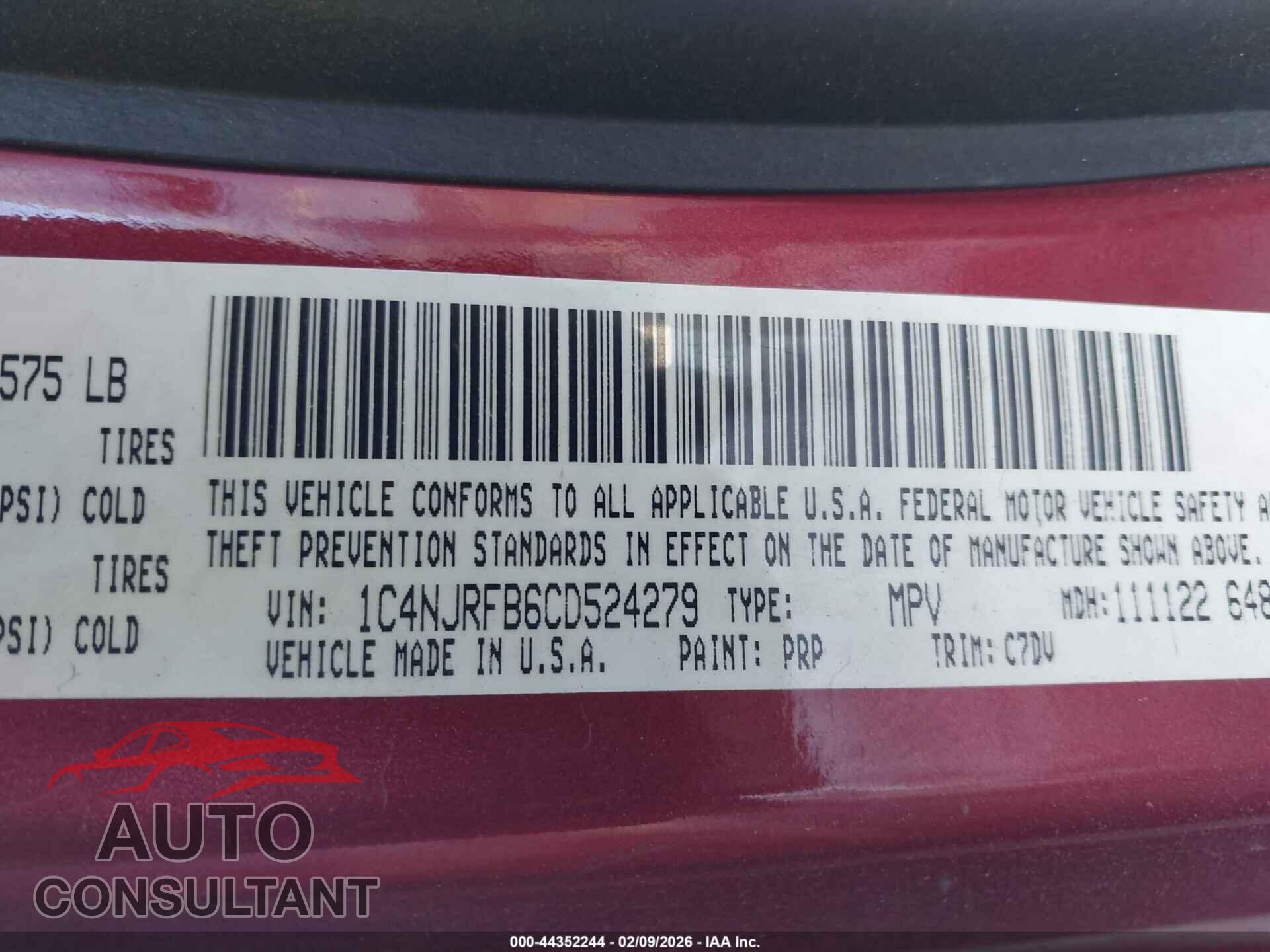 JEEP PATRIOT 2012 - 1C4NJRFB6CD524279