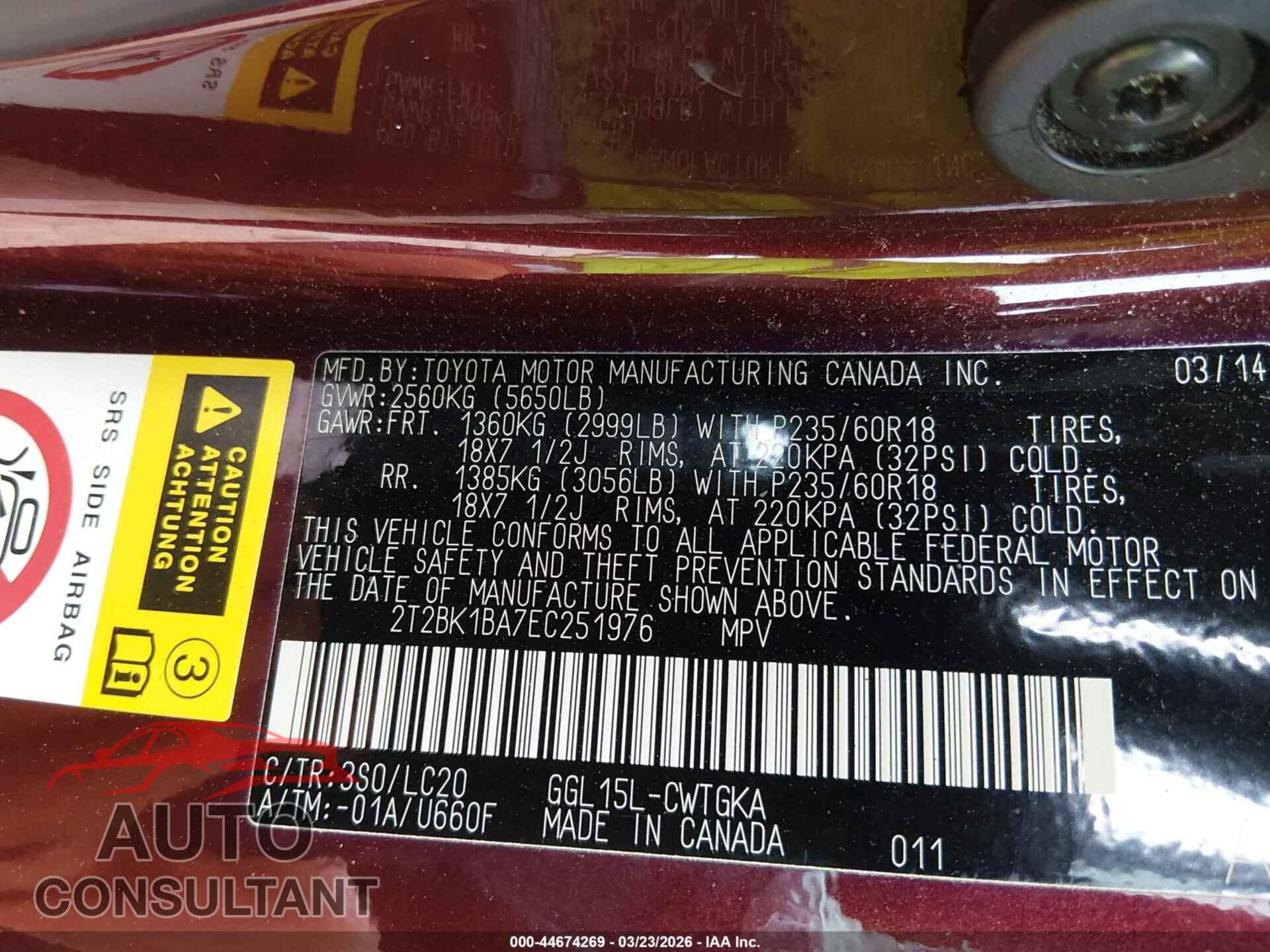 LEXUS RX 350 2014 - 2T2BK1BA7EC251976