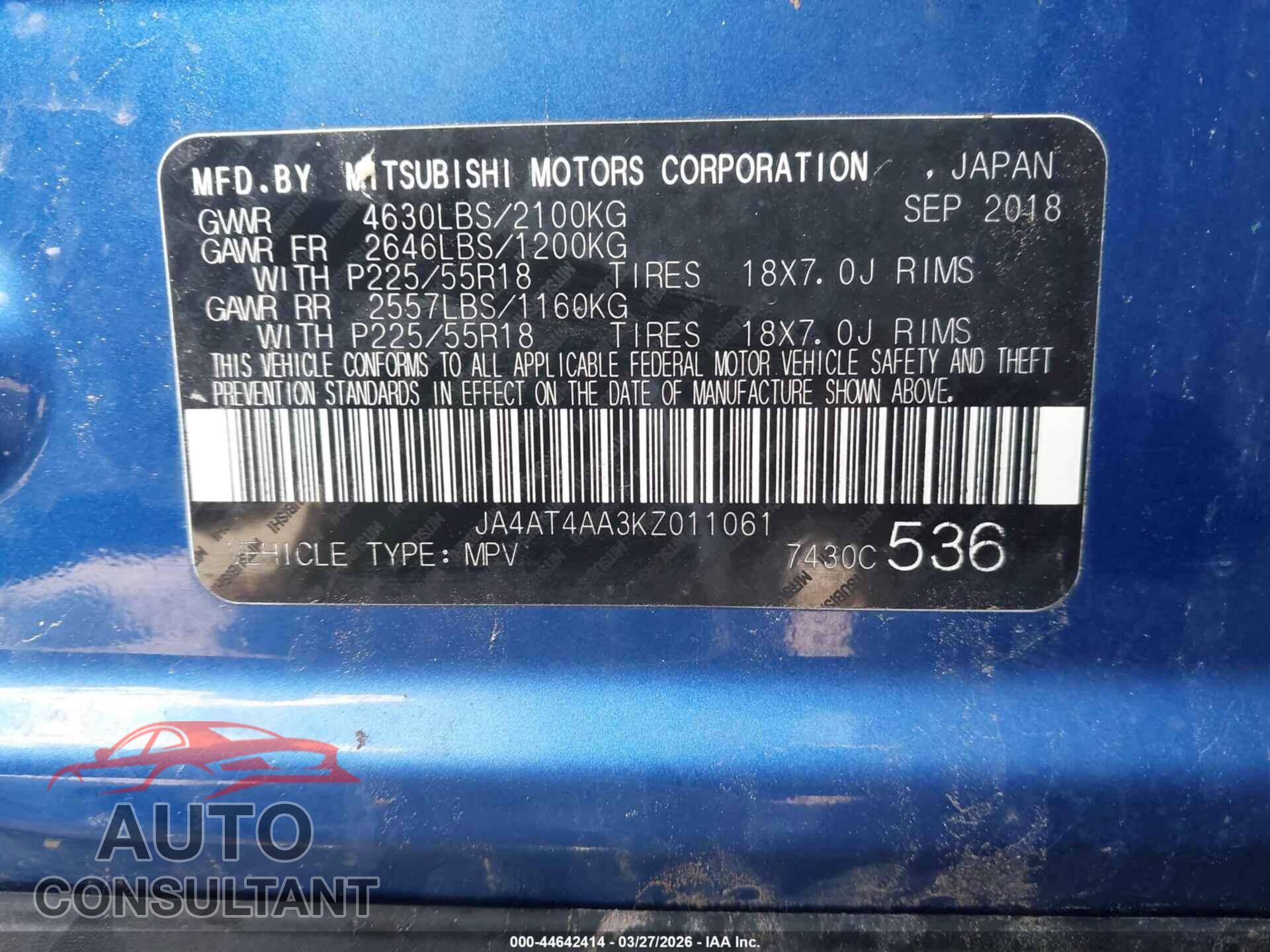 MITSUBISHI ECLIPSE CROSS 2019 - JA4AT4AA3KZ011061