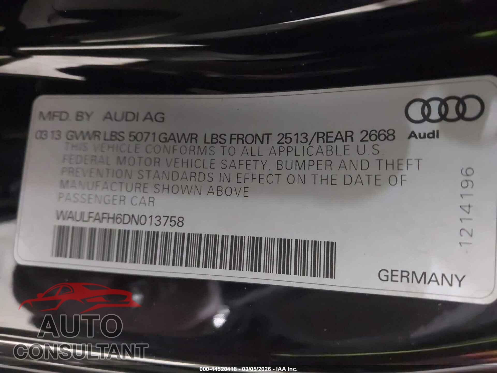 AUDI A5 2013 - WAULFAFH6DN013758