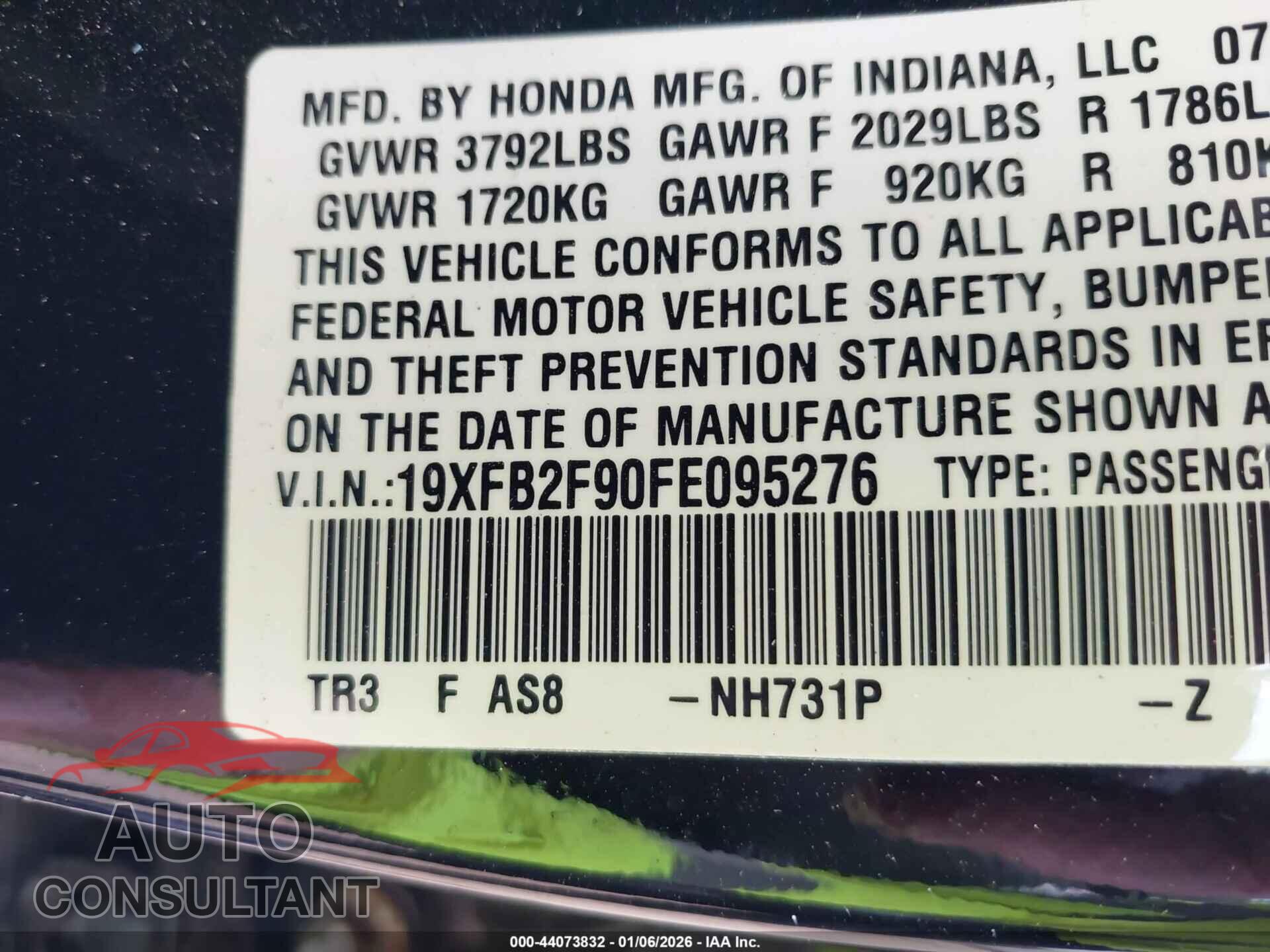 HONDA CIVIC 2015 - 19XFB2F90FE095276