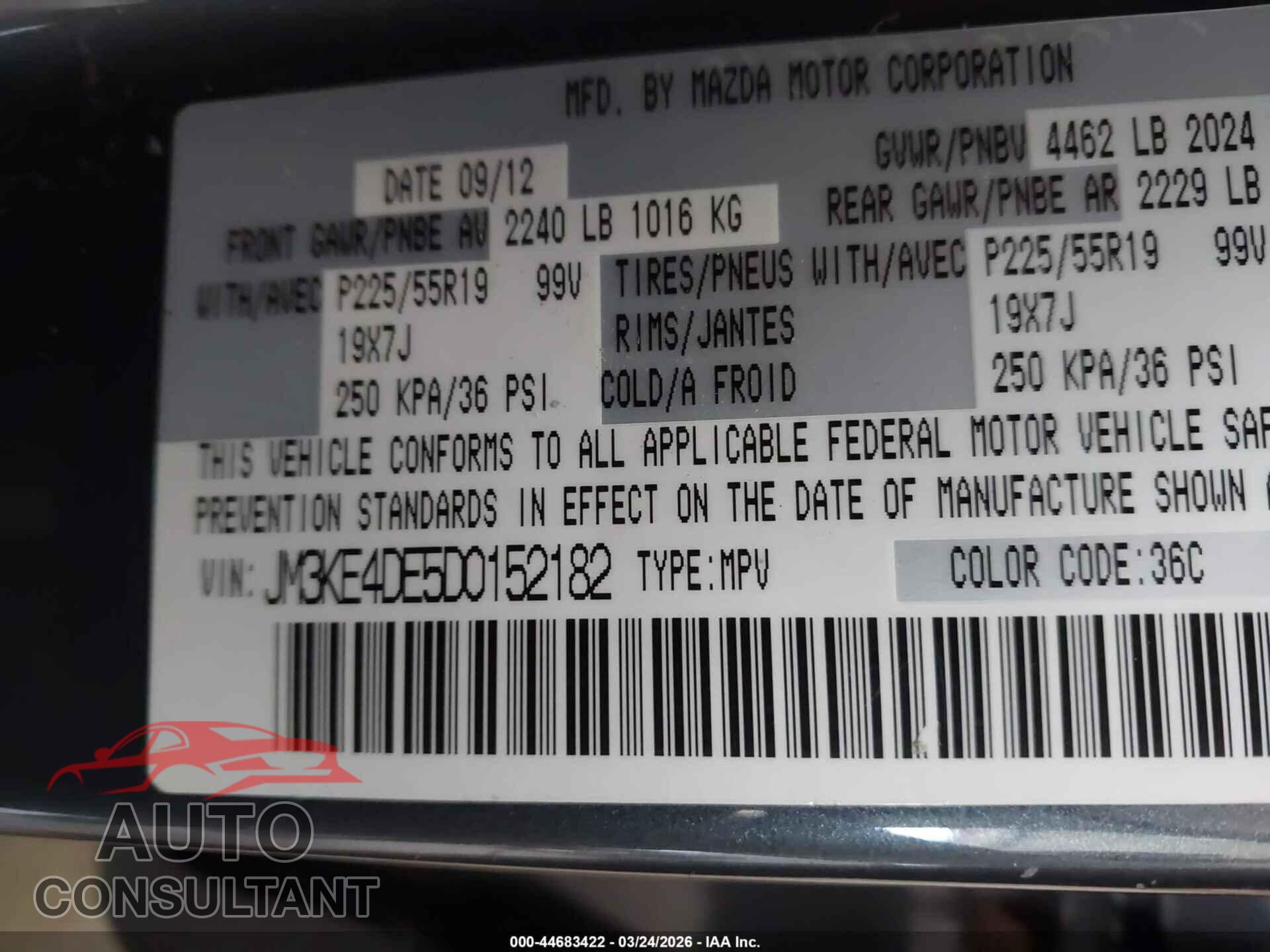 MAZDA CX-5 2013 - JM3KE4DE5D0152182