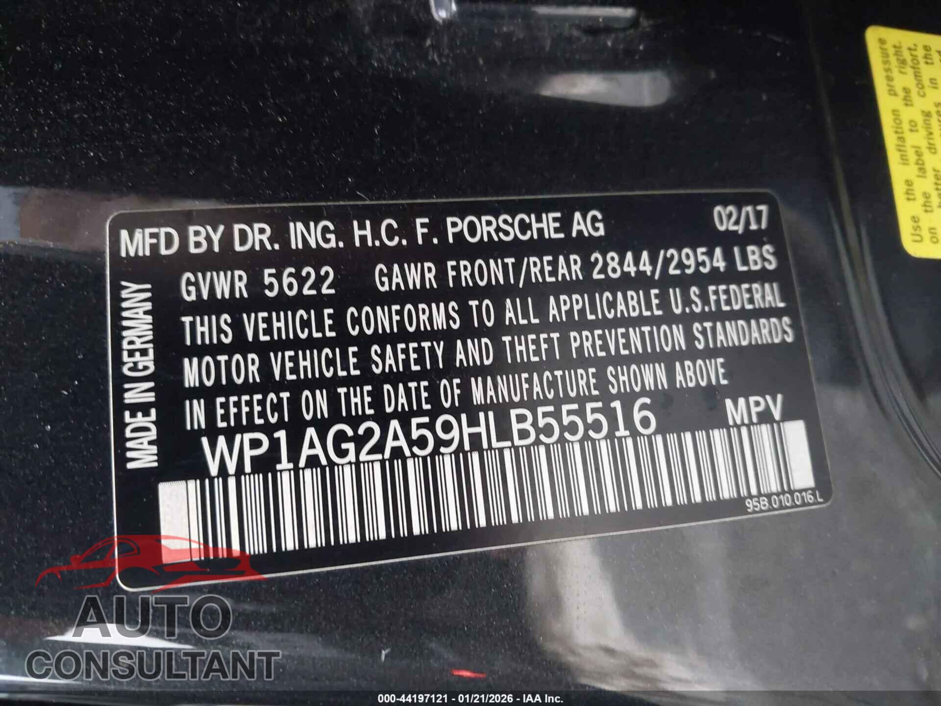 PORSCHE MACAN 2017 - WP1AG2A59HLB55516