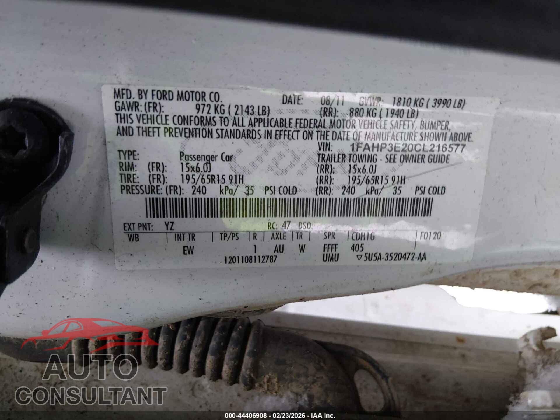 FORD FOCUS 2012 - 1FAHP3E20CL216577