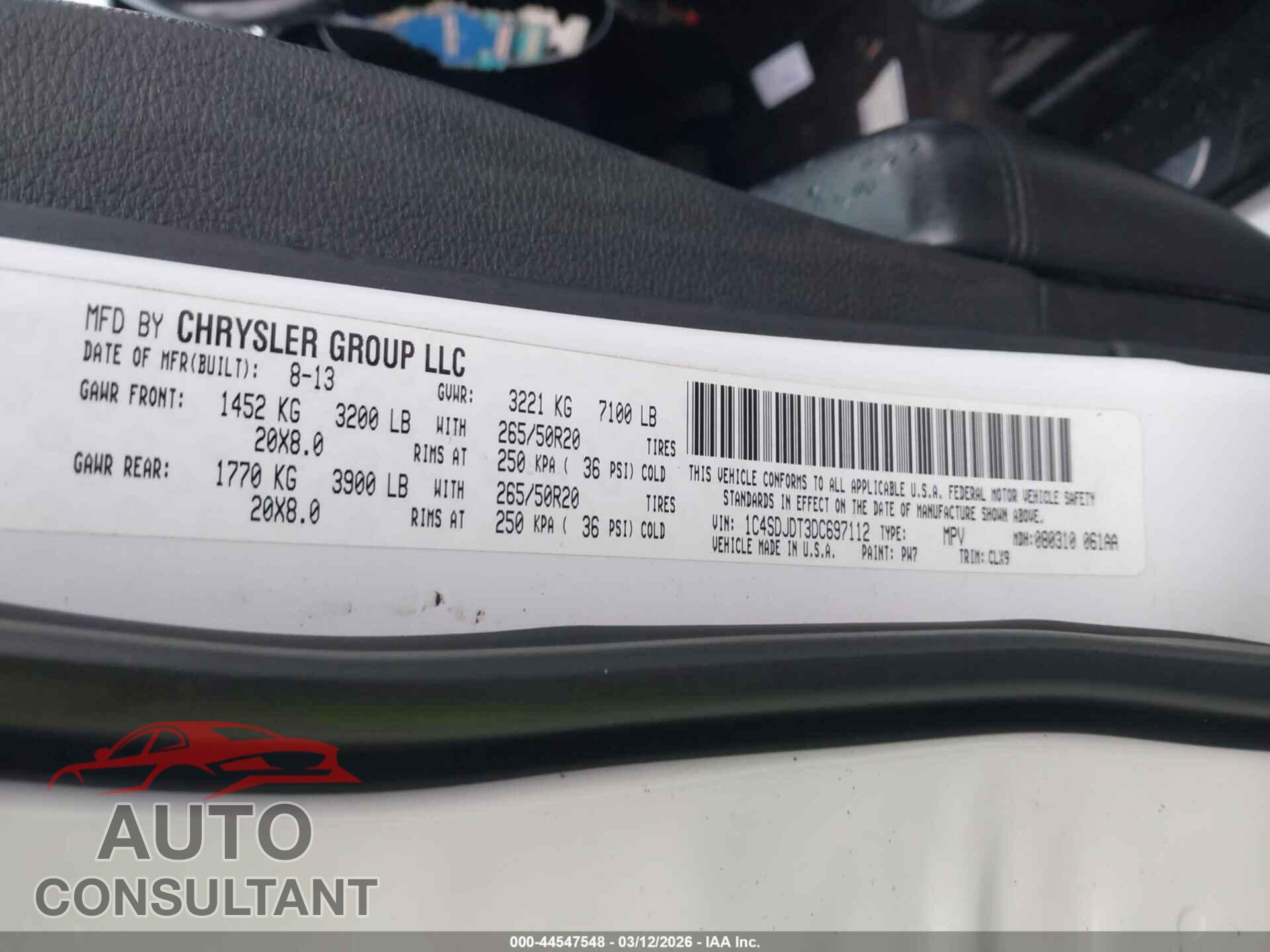 DODGE DURANGO 2013 - 1C4SDJDT3DC697112