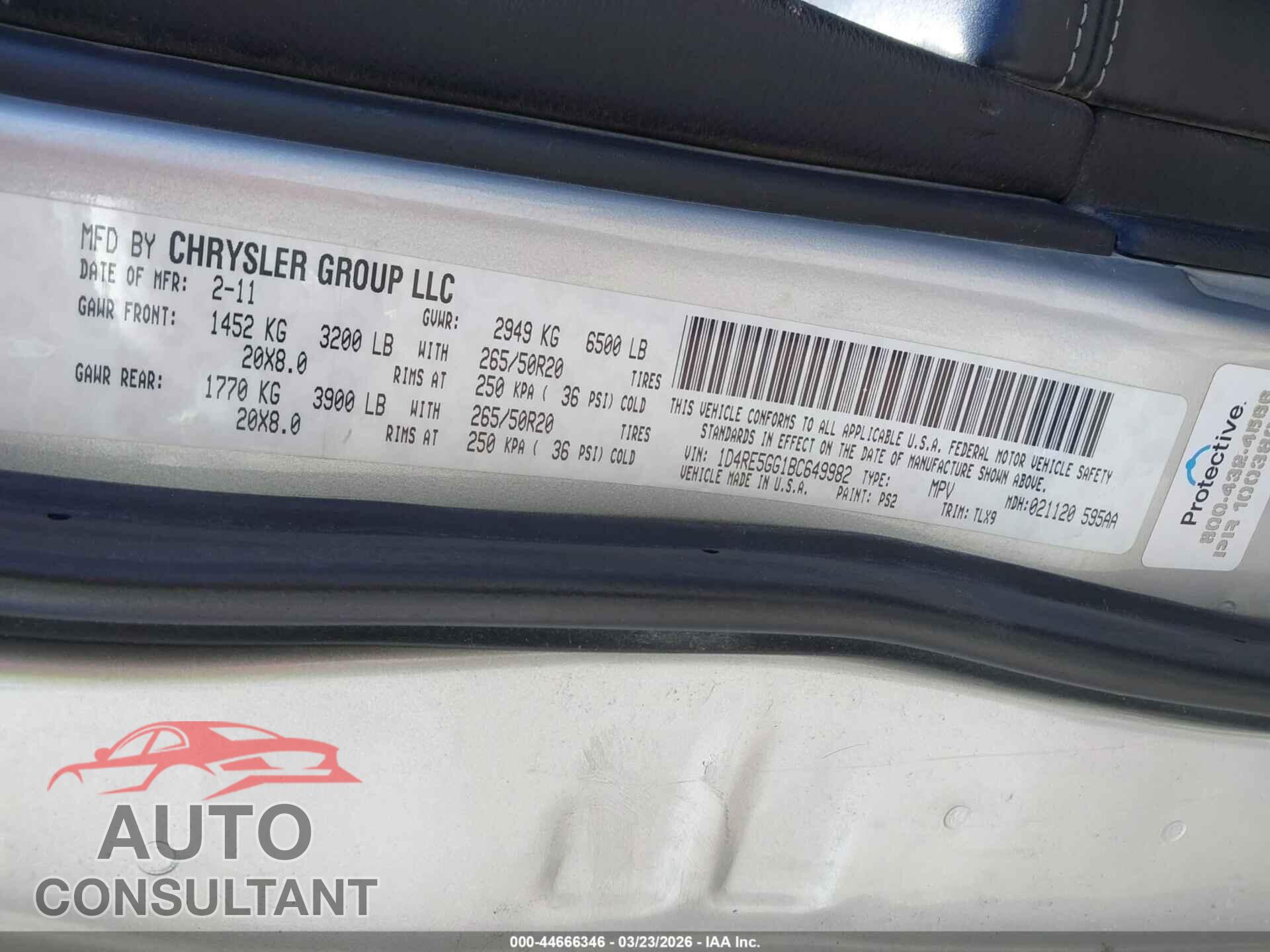 DODGE DURANGO 2011 - 1D4RE5GG1BC649982