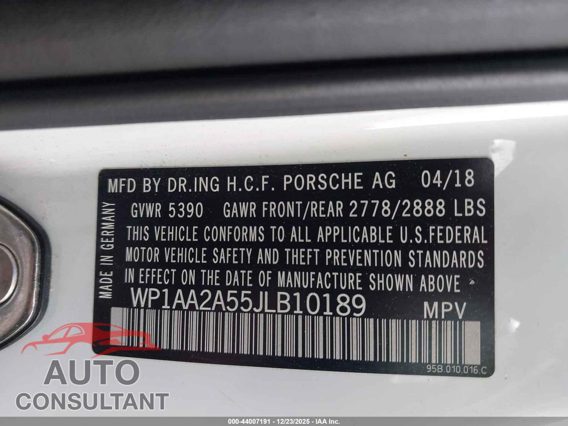 PORSCHE MACAN 2018 - WP1AA2A55JLB10189