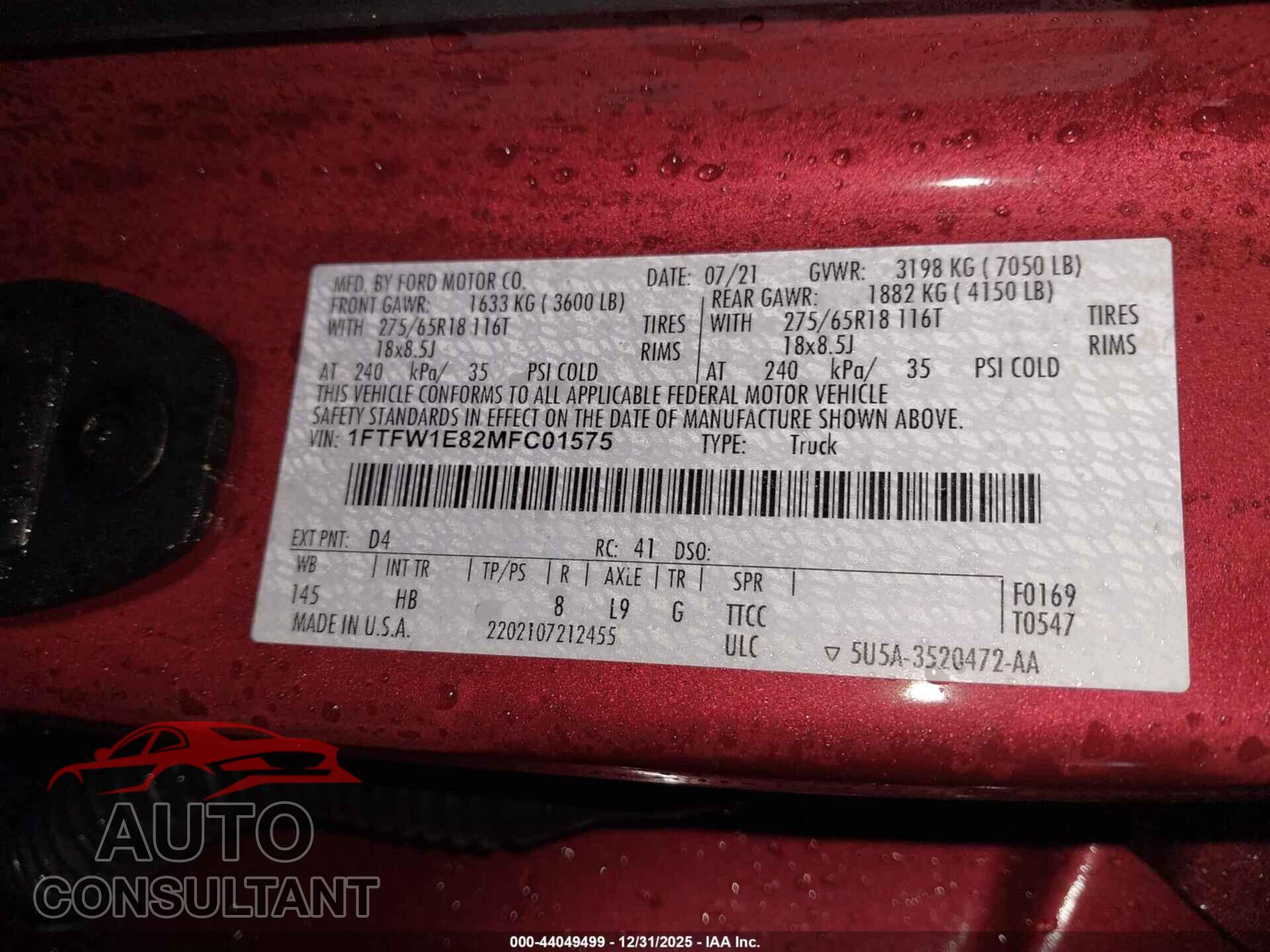 FORD F-150 2021 - 1FTFW1E82MFC01575