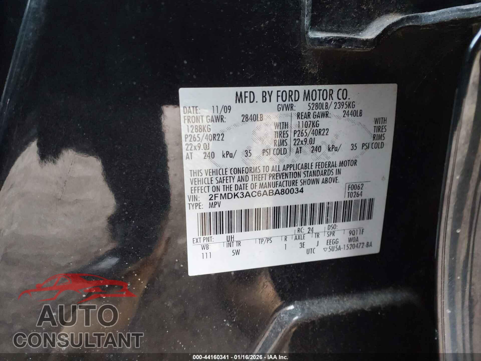 FORD EDGE 2010 - 2FMDK3AC6ABA80034