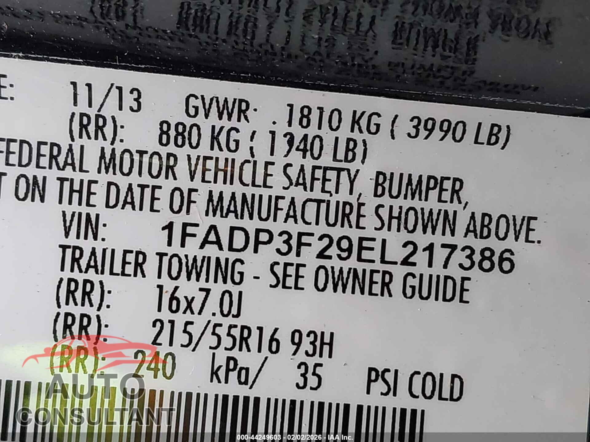 FORD FOCUS 2014 - 1FADP3F29EL217386