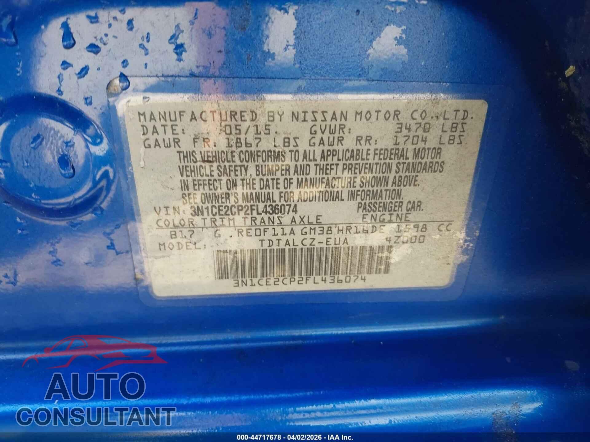 NISSAN VERSA NOTE 2015 - 3N1CE2CP2FL436074