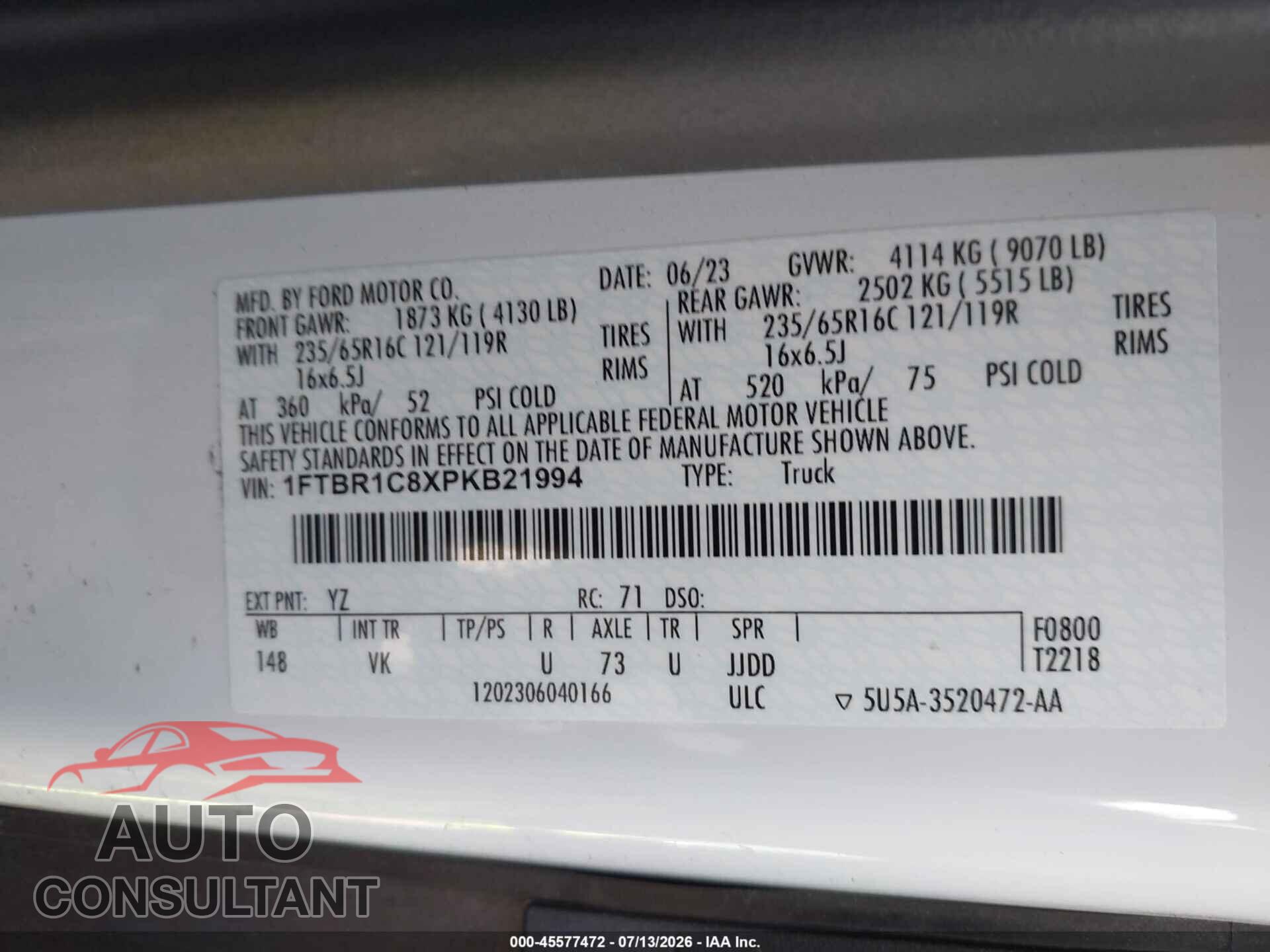 FORD TRANSIT-250 2023 - 1FTBR1C8XPKB21994