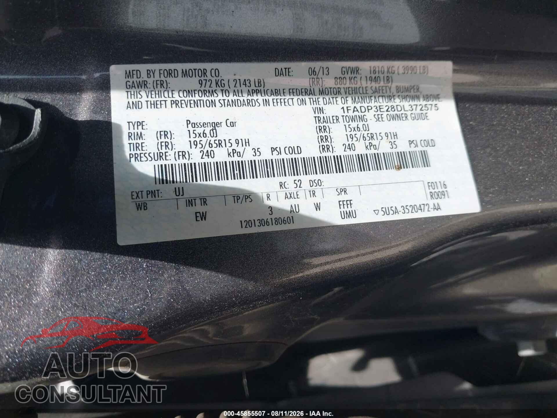 FORD FOCUS 2013 - 1FADP3E28DL372575