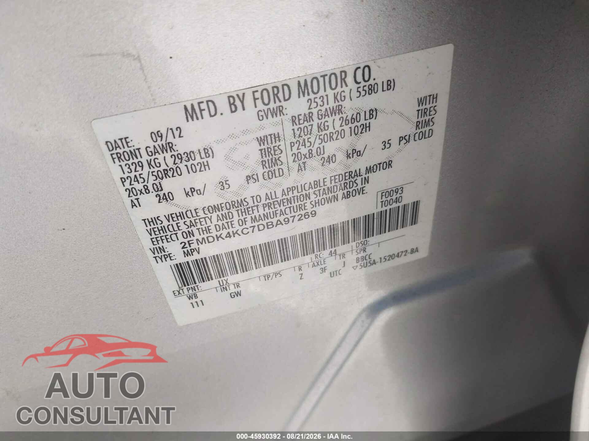 FORD EDGE 2013 - 2FMDK4KC7DBA97269