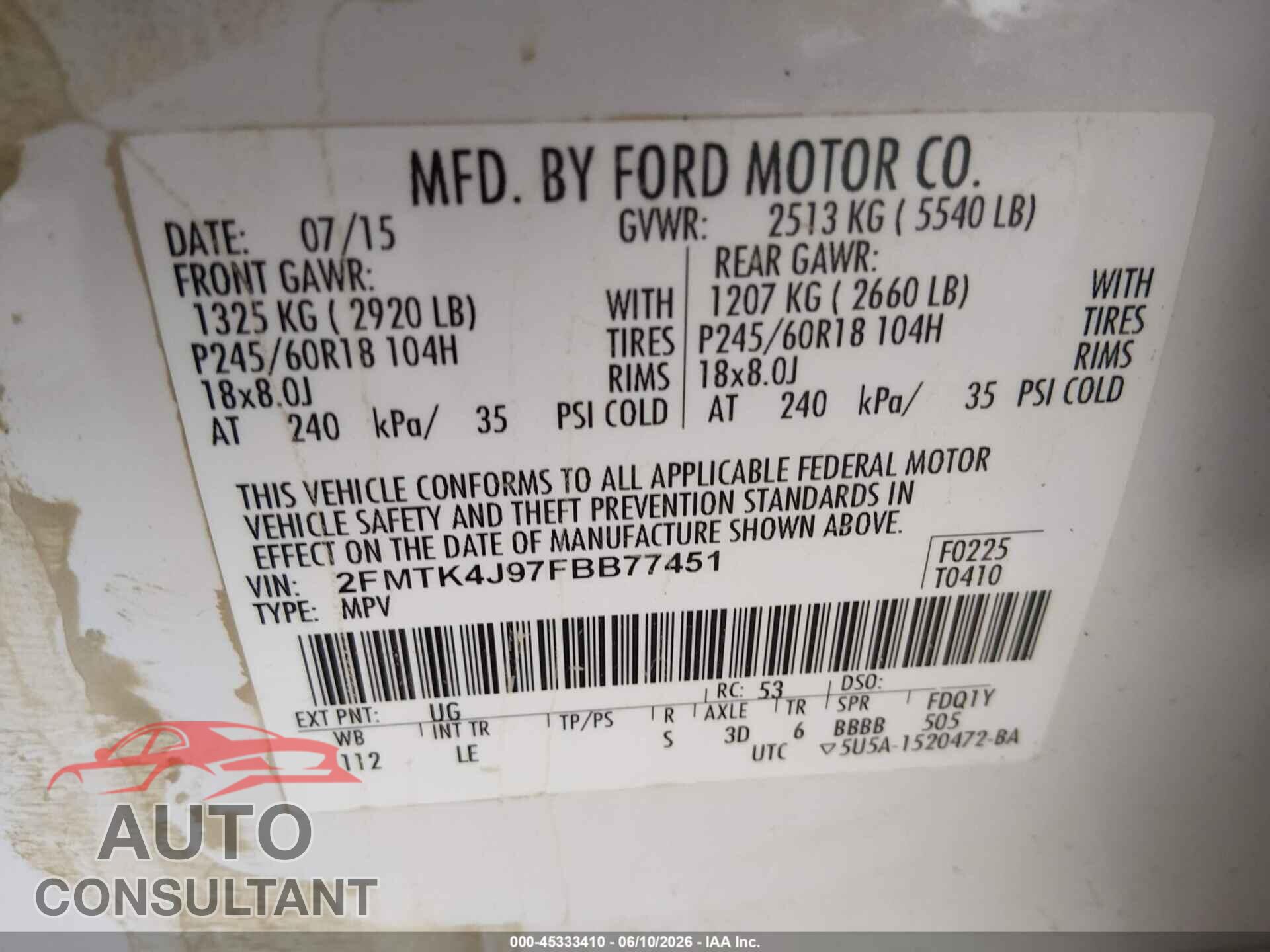 FORD EDGE 2015 - 2FMTK4J97FBB77451