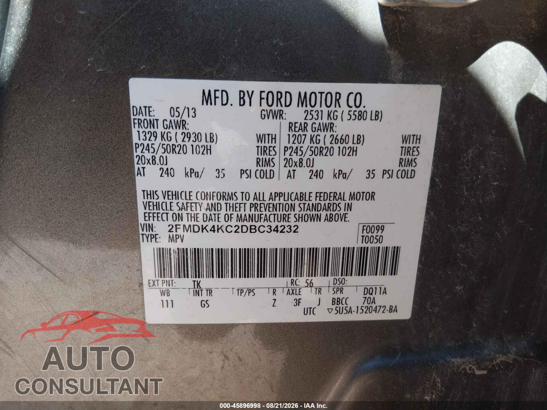 FORD EDGE 2013 - 2FMDK4KC2DBC34232