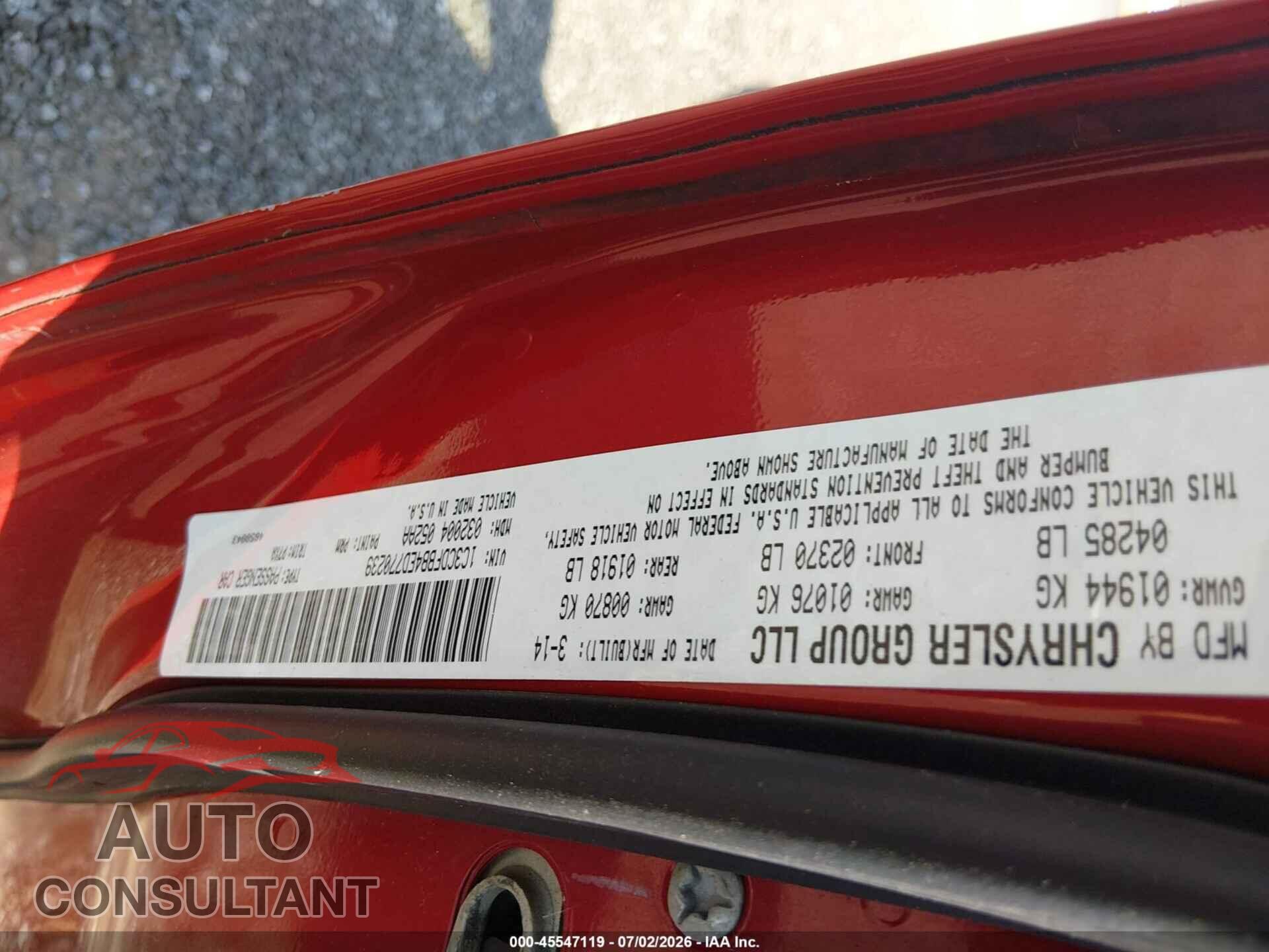 DODGE DART 2014 - 1C3CDFBB4ED770239