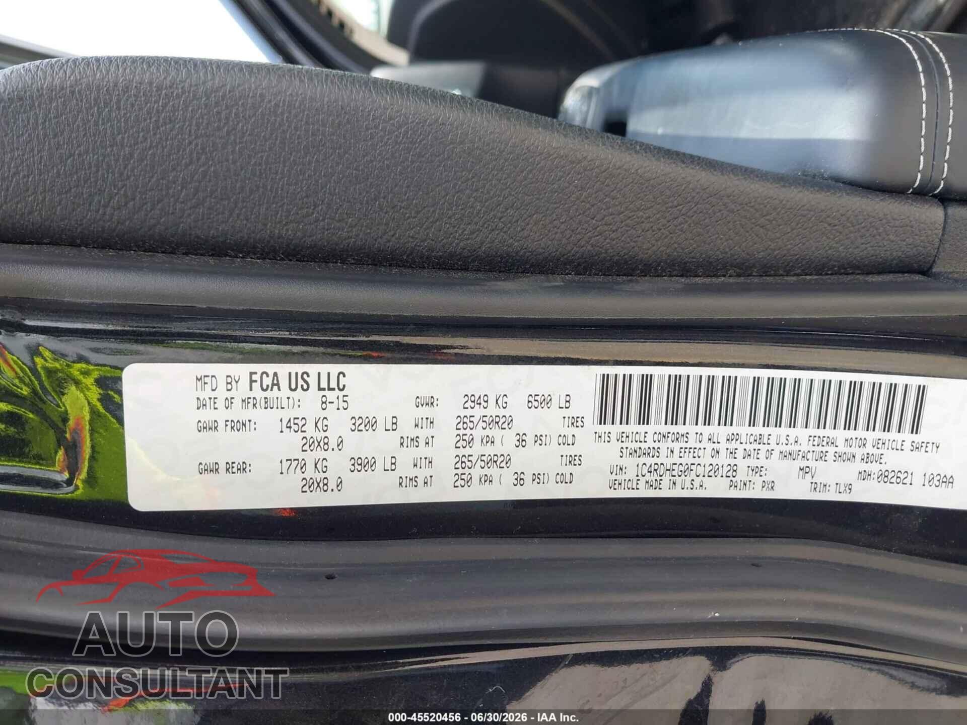 DODGE DURANGO 2015 - 1C4RDHEG0FC120128