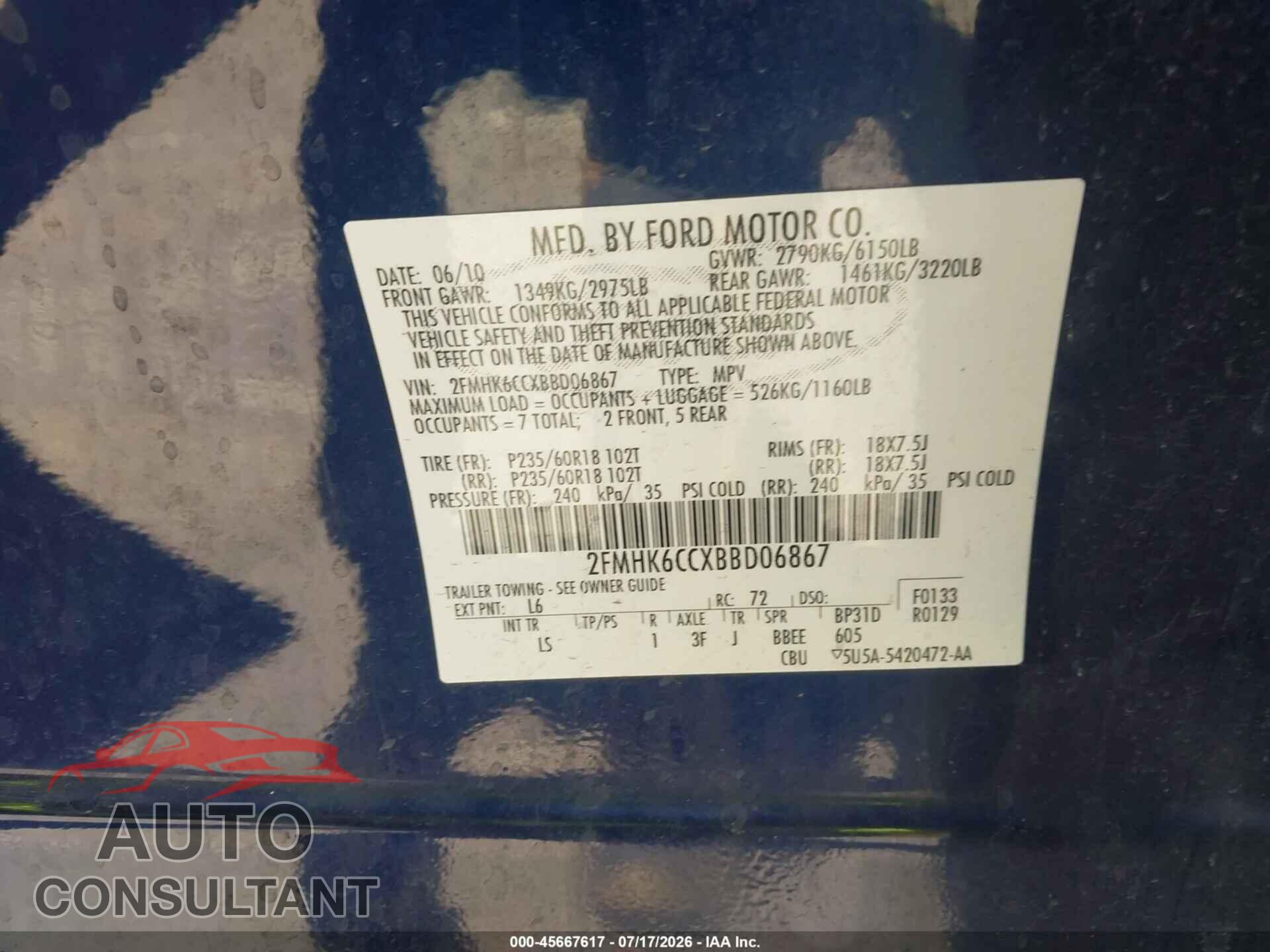 FORD FLEX 2011 - 2FMHK6CCXBBD06867