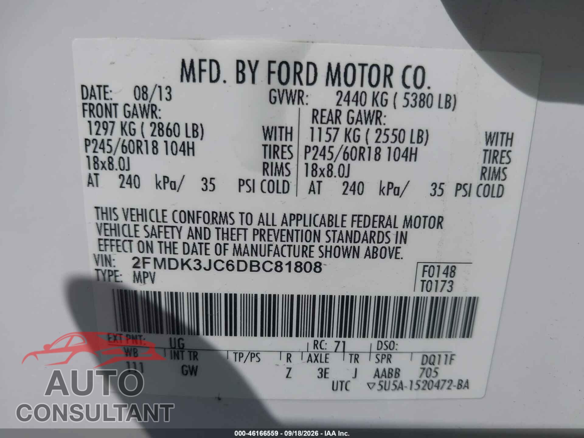 FORD EDGE 2013 - 2FMDK3JC6DBC81808